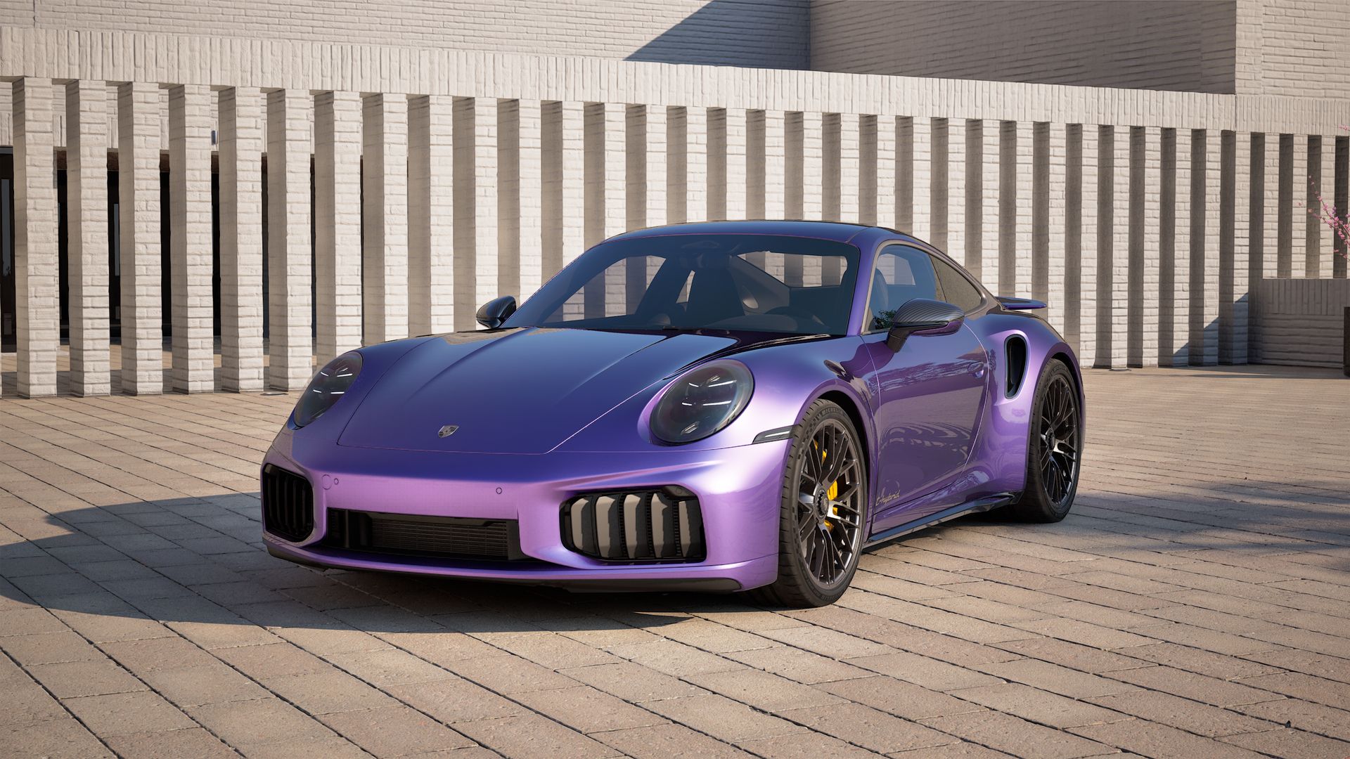 Exterior view of 911 Turbo S showing the front and left side of the car