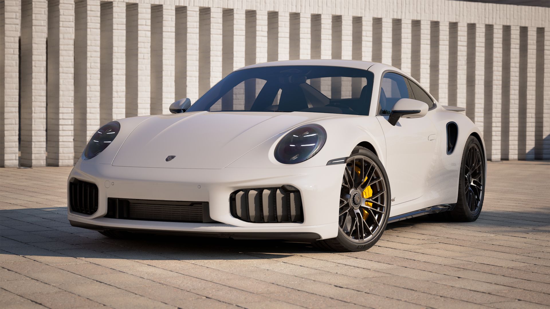Exterior view of 911 Turbo S showing the front and left side of the car