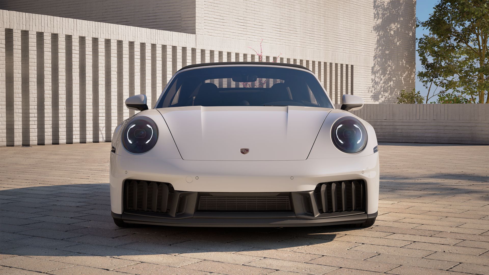 Exterior view of 911 Carrera 4 GTS Cabriolet showing the front of the car