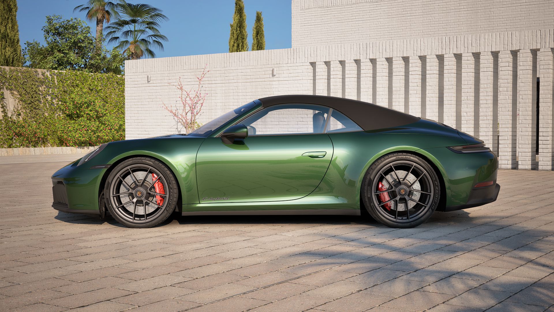 Exterior view of 911 Carrera 4 GTS Cabriolet showing the left side of the car