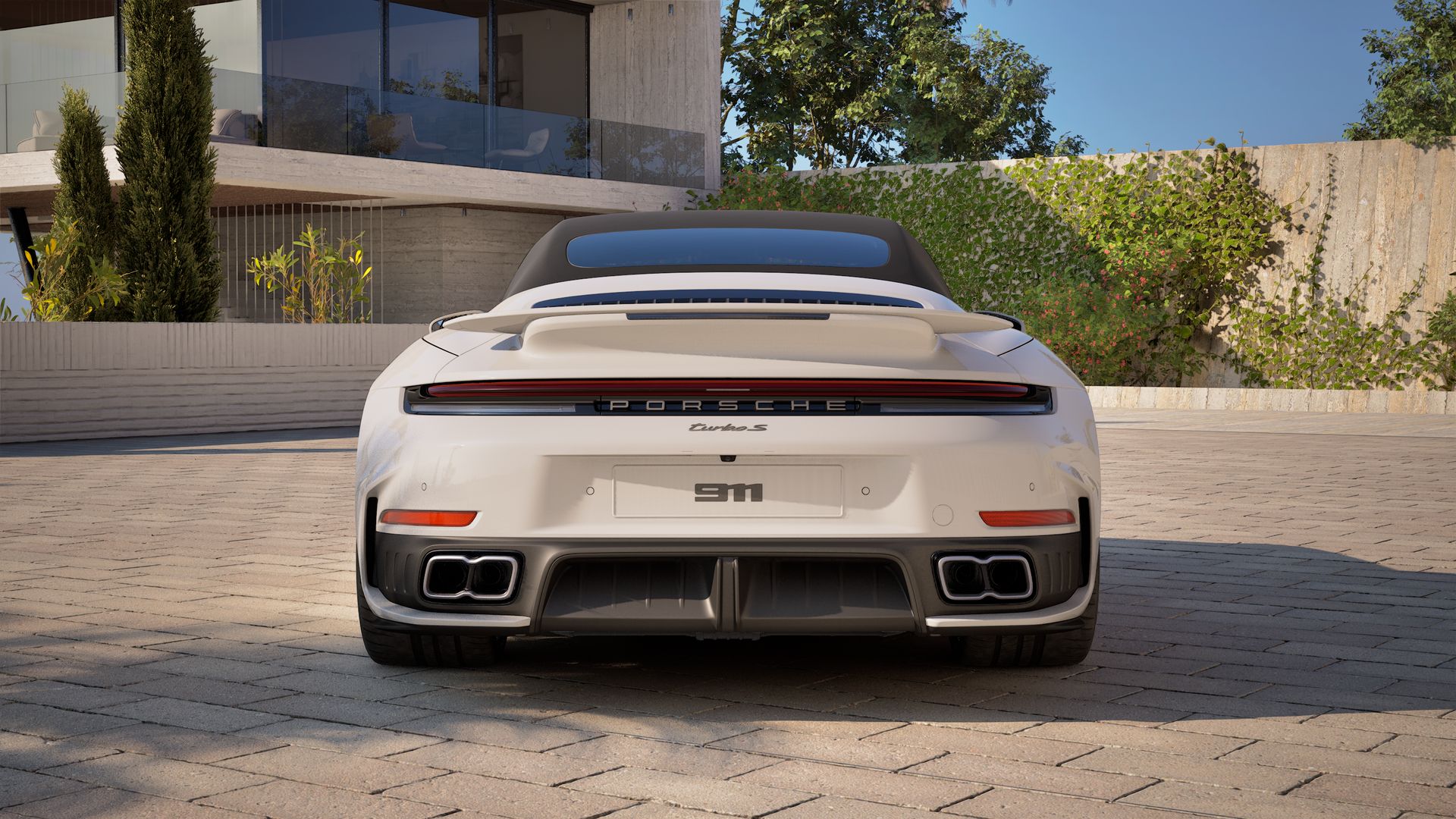 Exterior view of 911 Turbo S Cabriolet showing the rear of the car