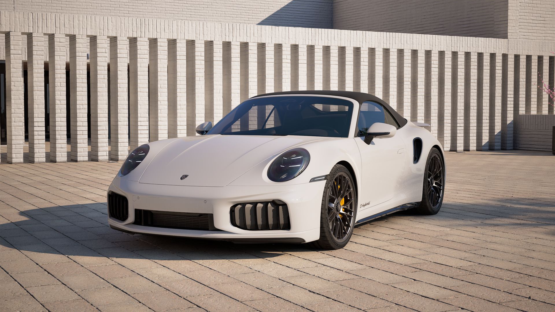 Exterior view of 911 Turbo S Cabriolet showing the front and left side of the car