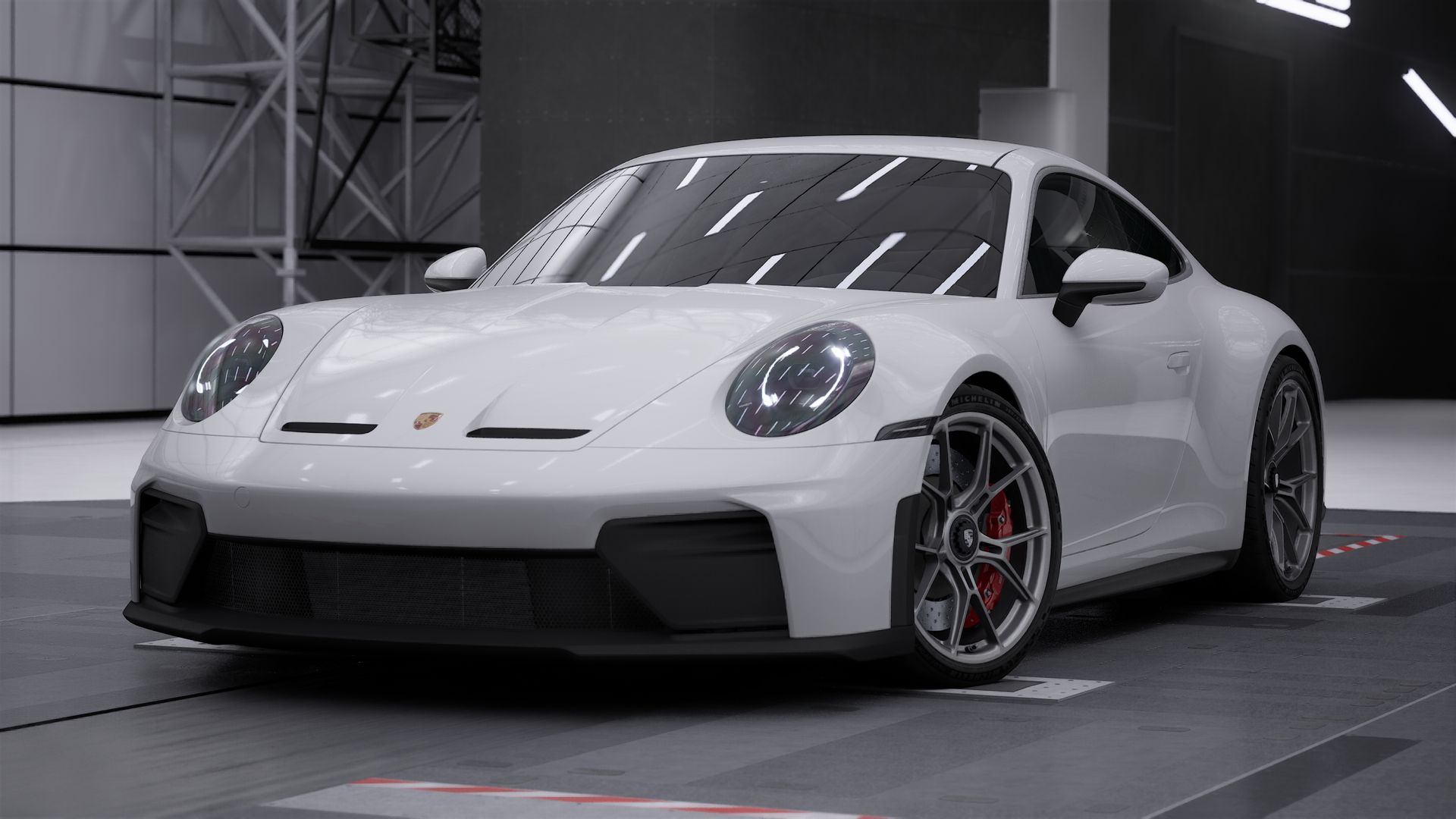 Exterior view of 911 GT3 with Touring Package showing the front and left side of the car