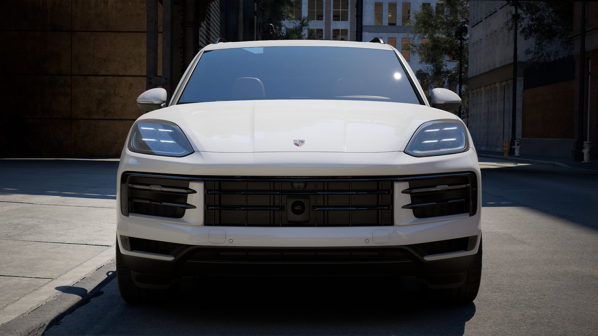 Exterior view of Cayenne showing the front of the car