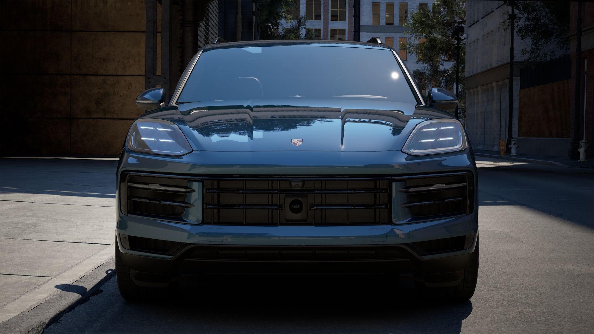 Exterior view of Cayenne showing the front of the car