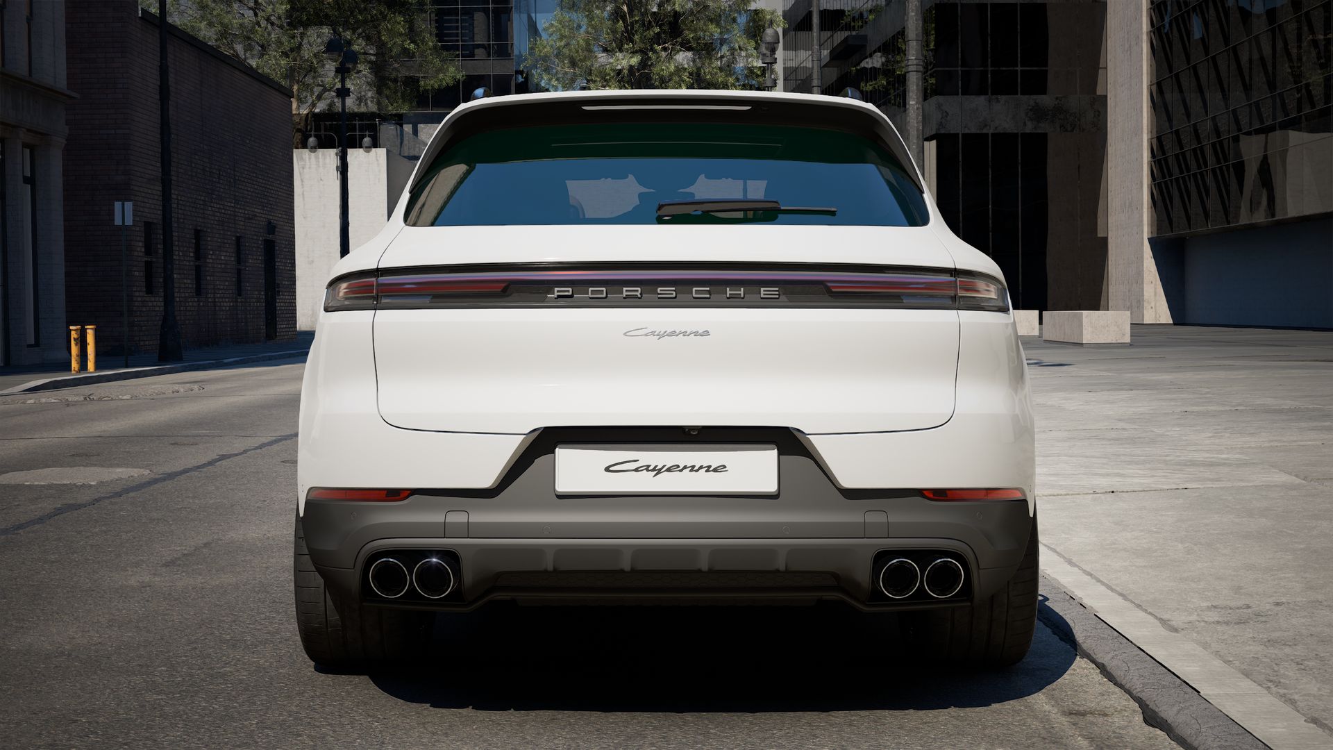 Exterior view of Cayenne showing the rear of the car