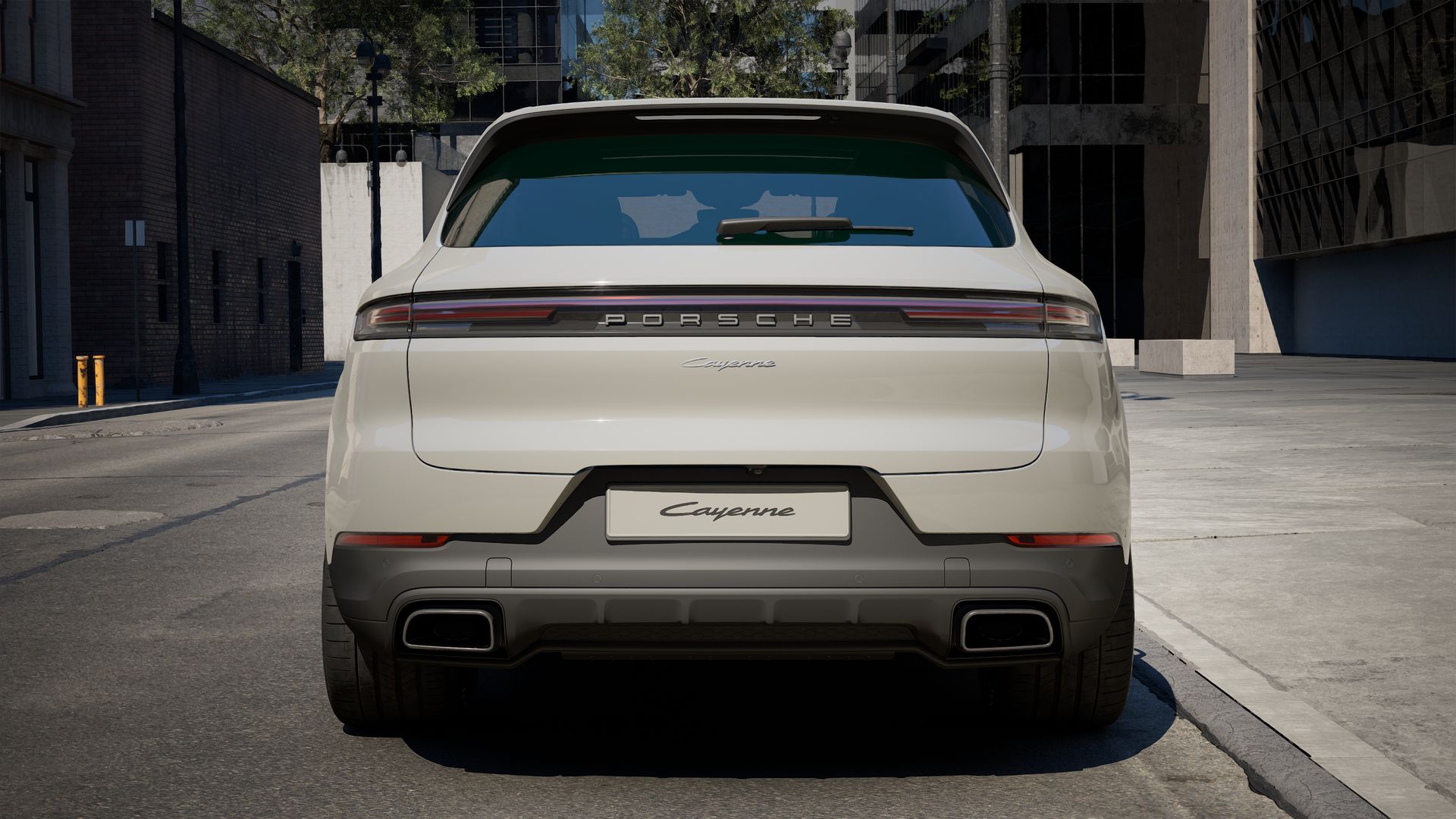 Exterior view of Cayenne showing the rear of the car