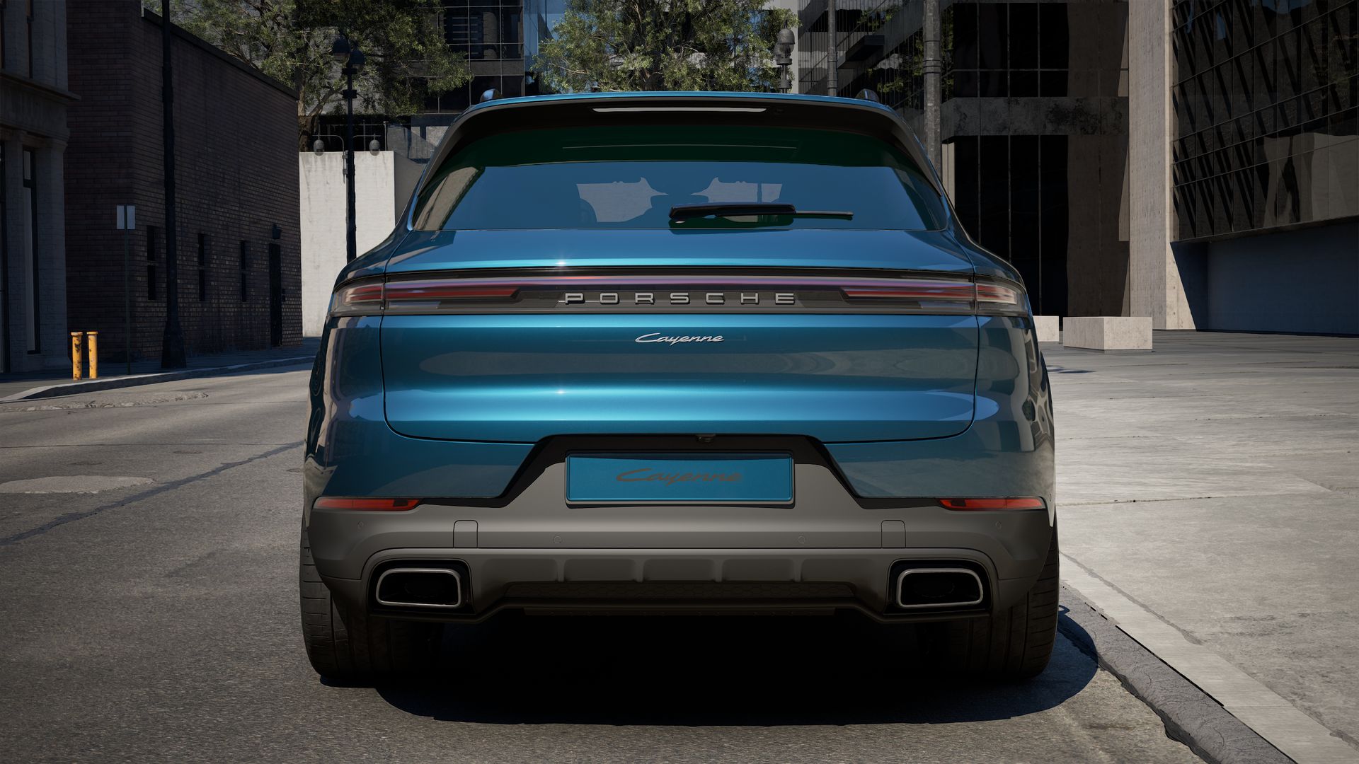 Exterior view of Cayenne showing the rear of the car