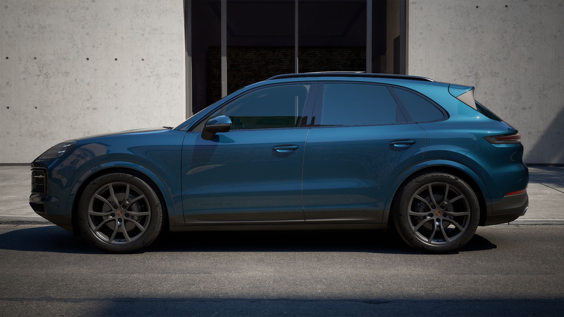 Exterior view of Cayenne showing the left side of the car