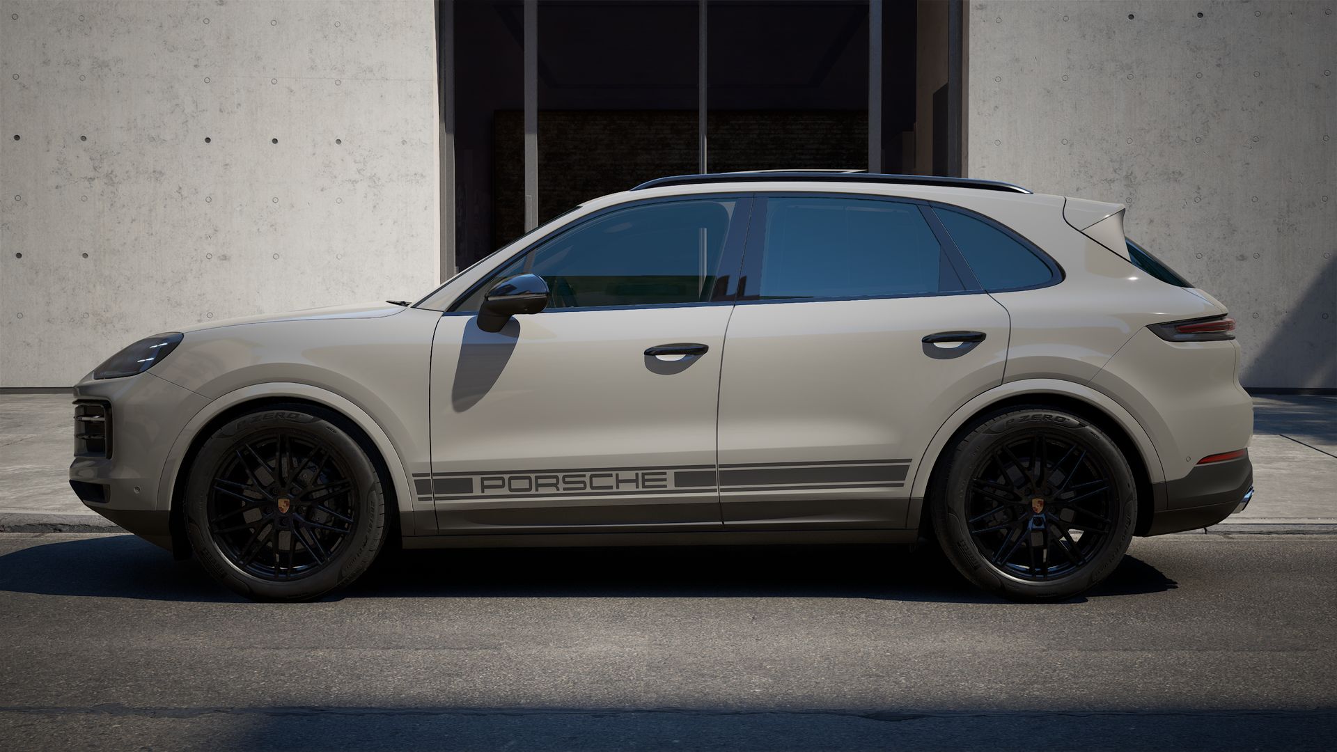Exterior view of Cayenne showing the left side of the car