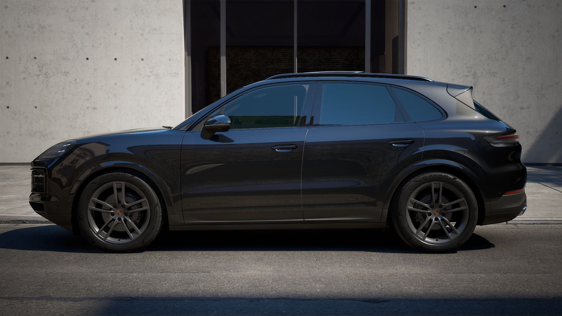 Exterior view of Cayenne showing the left side of the car