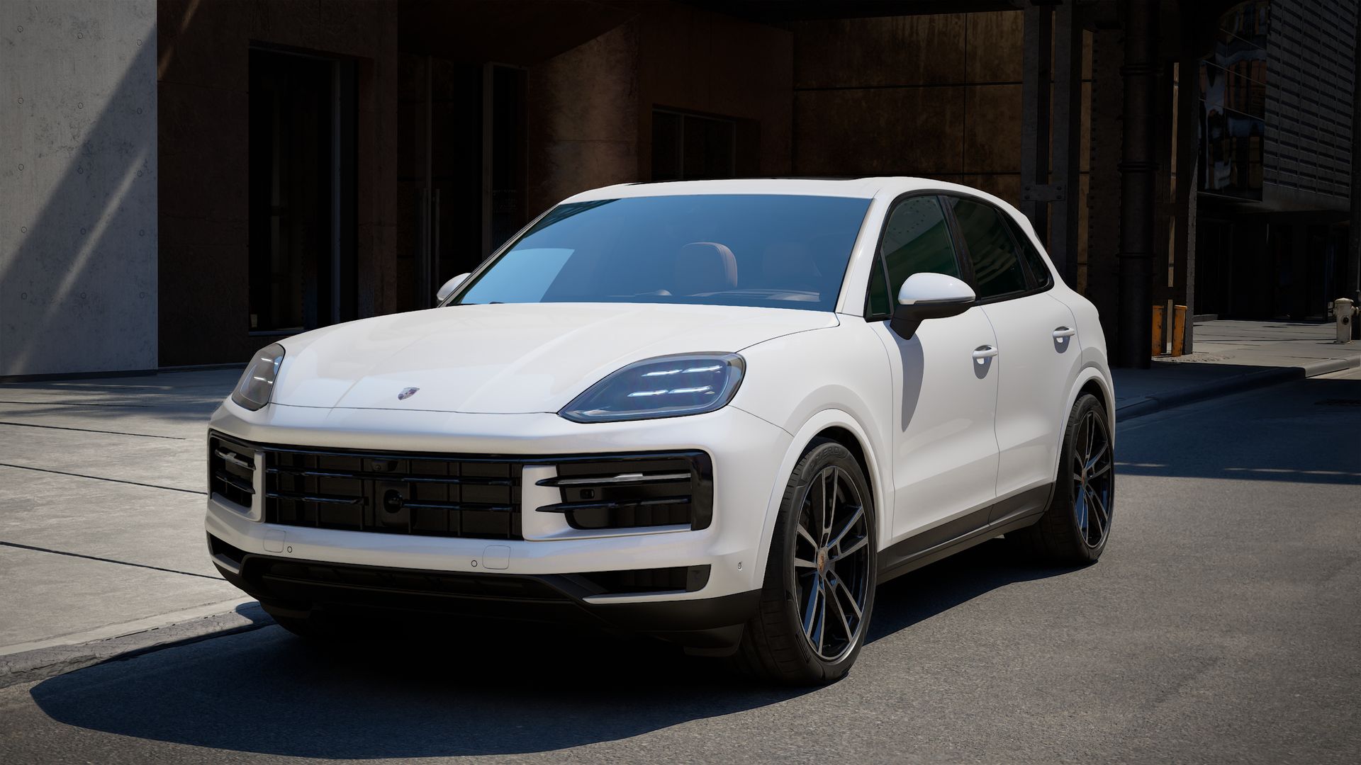Exterior view of Cayenne showing the front and left side of the car
