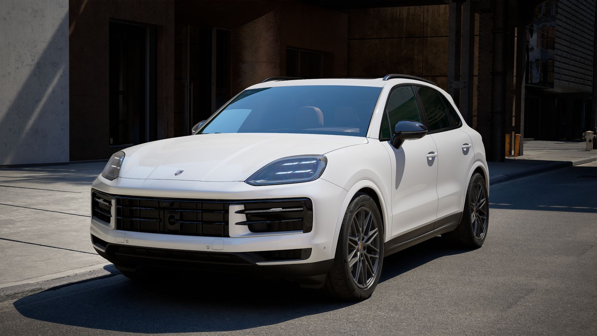 Exterior view of Cayenne showing the front and left side of the car