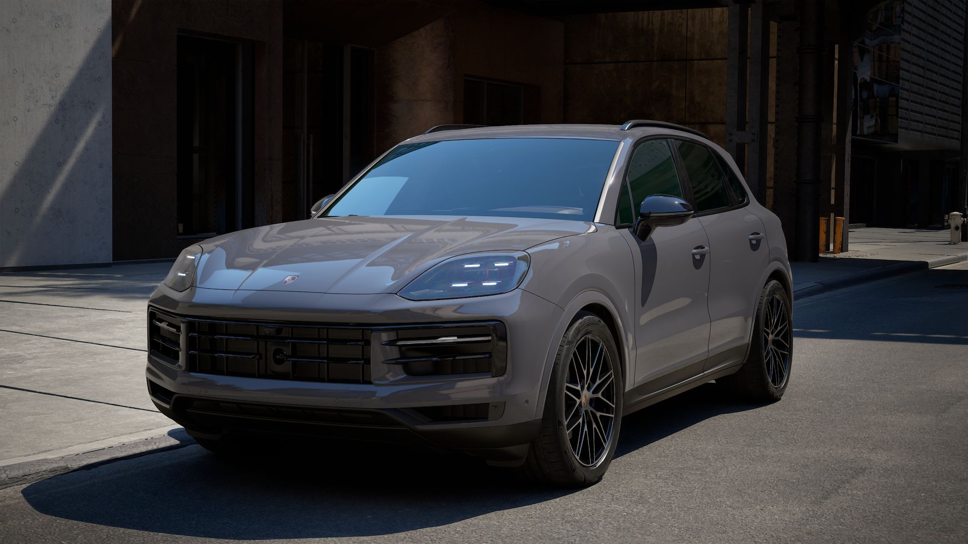 Exterior view of Cayenne showing the front and left side of the car