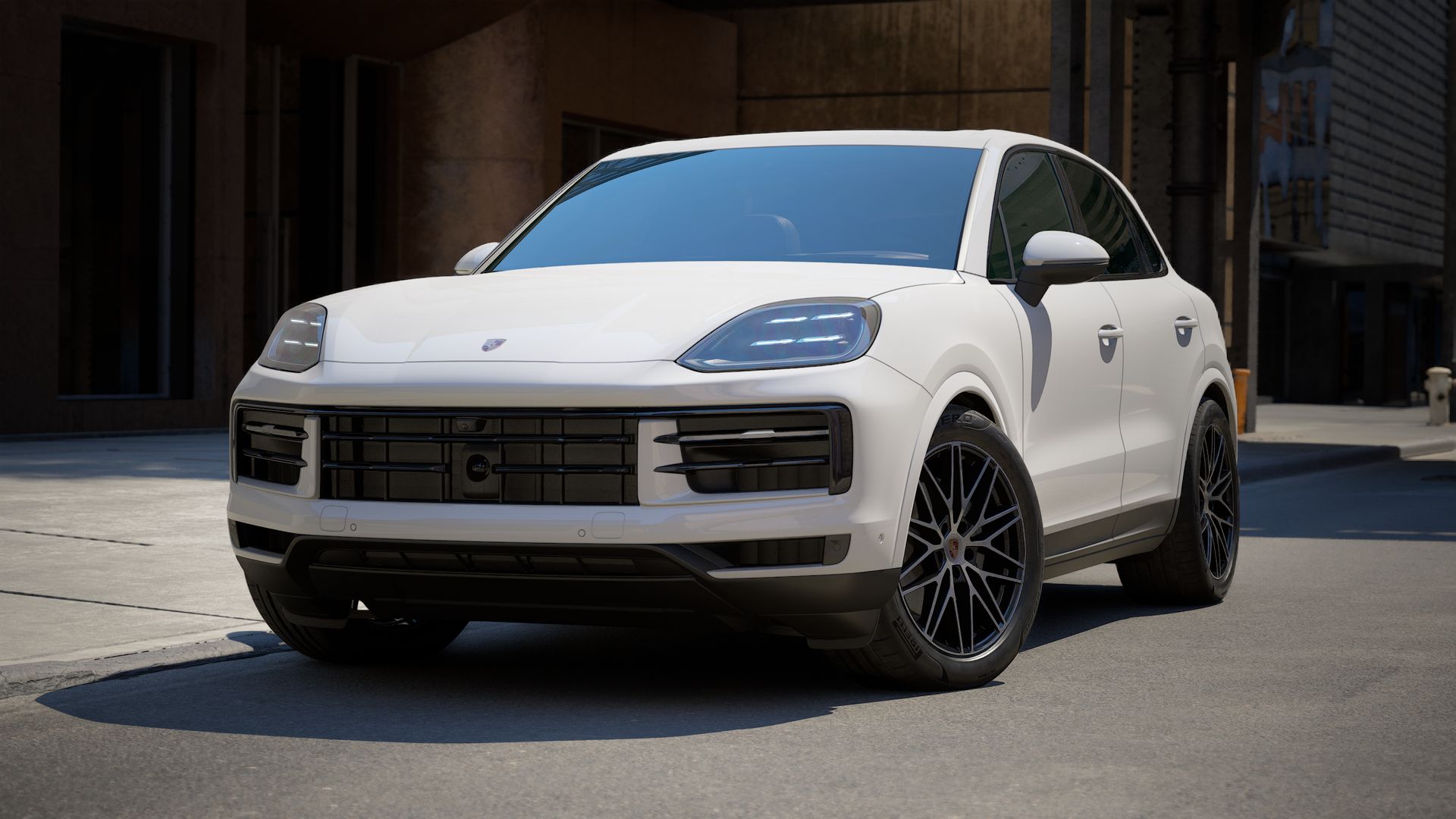 Exterior view of Cayenne showing the front and left side of the car
