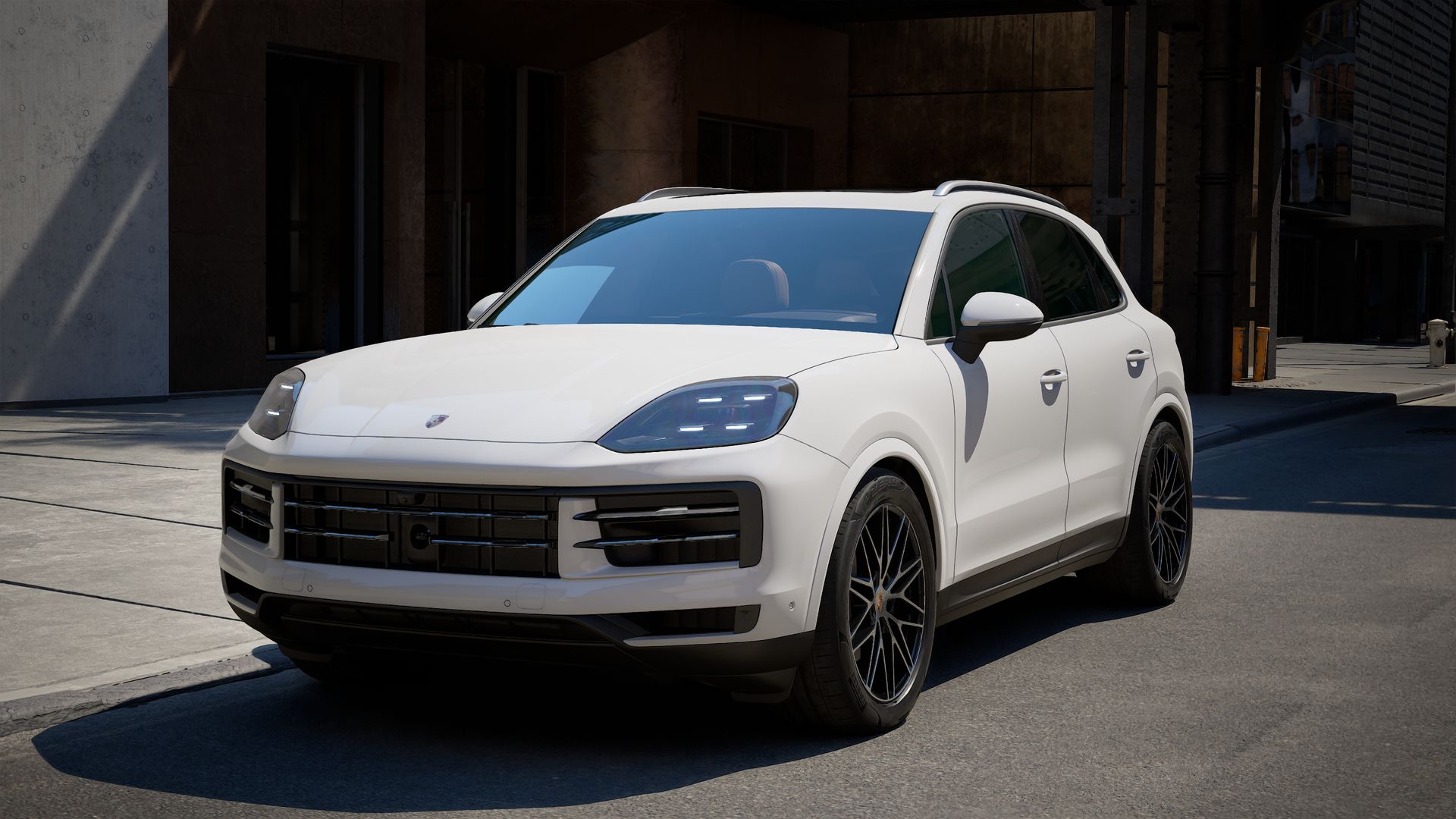 Exterior view of Cayenne showing the front and left side of the car
