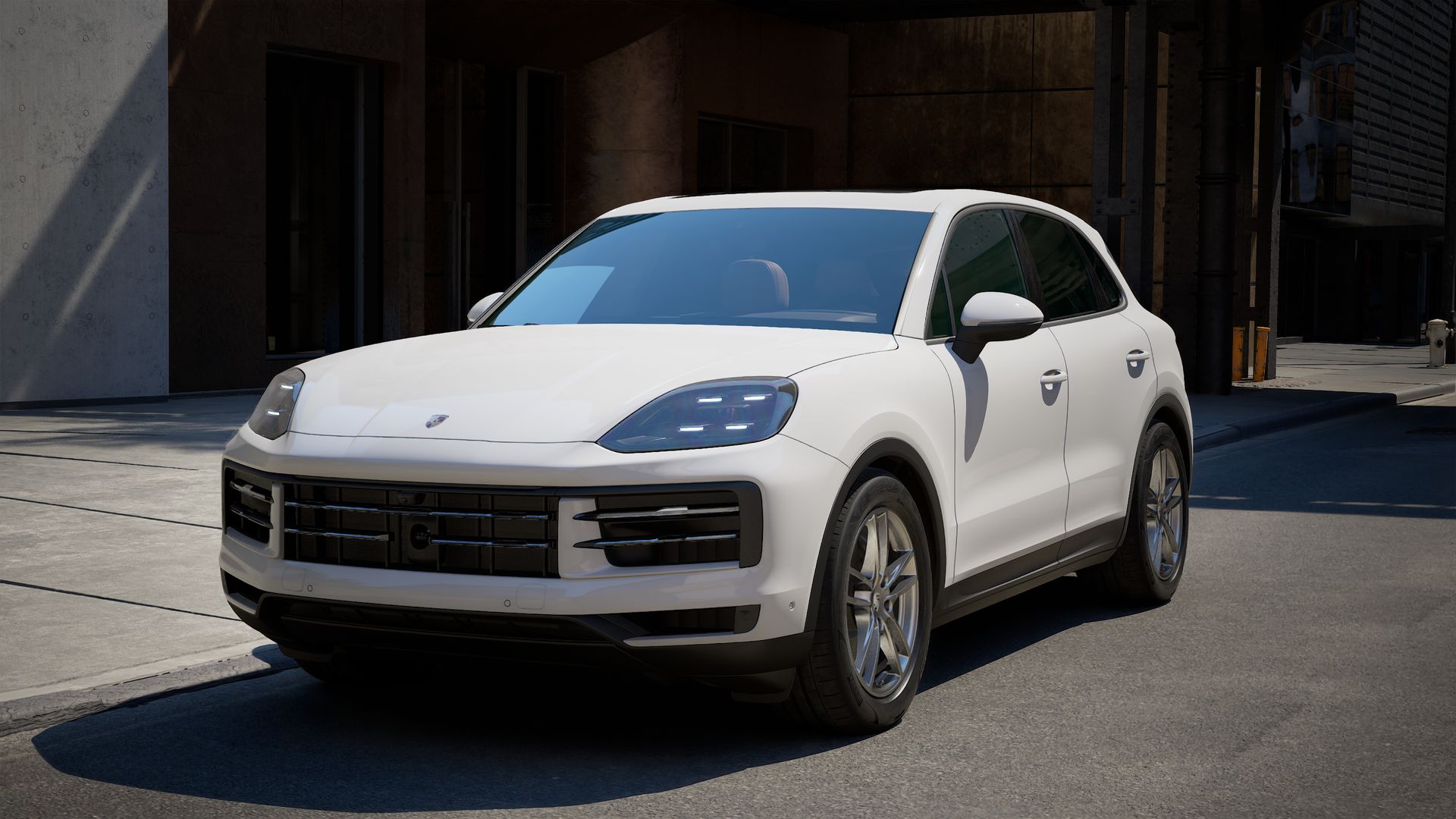 Exterior view of Cayenne showing the front and left side of the car