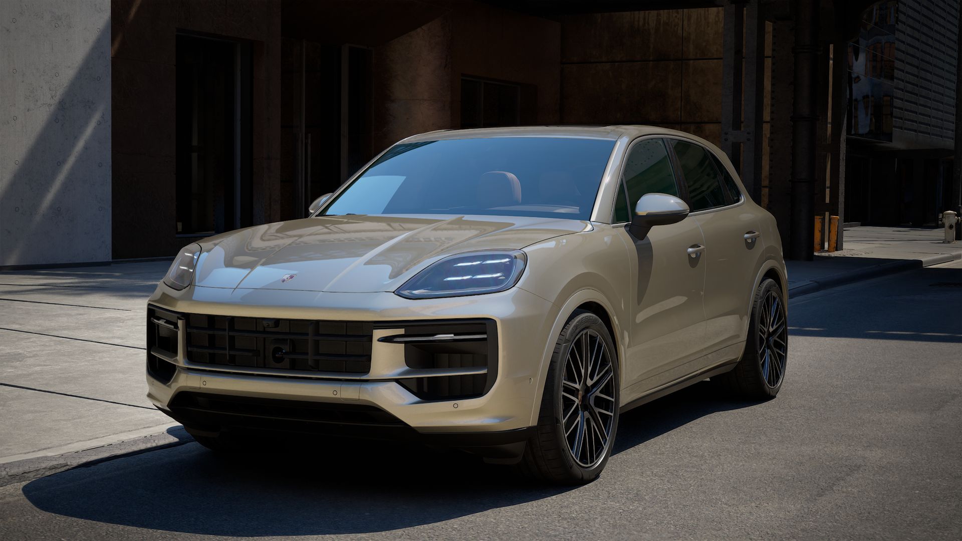 Exterior view of Cayenne showing the front and left side of the car