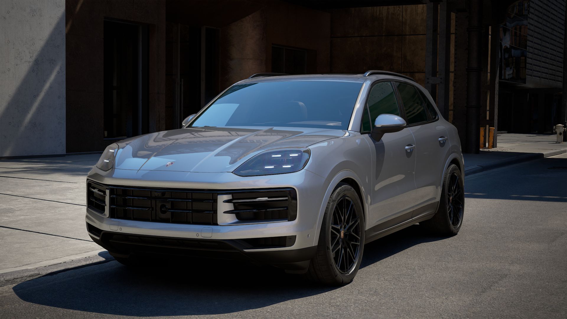 Exterior view of Cayenne showing the front and left side of the car