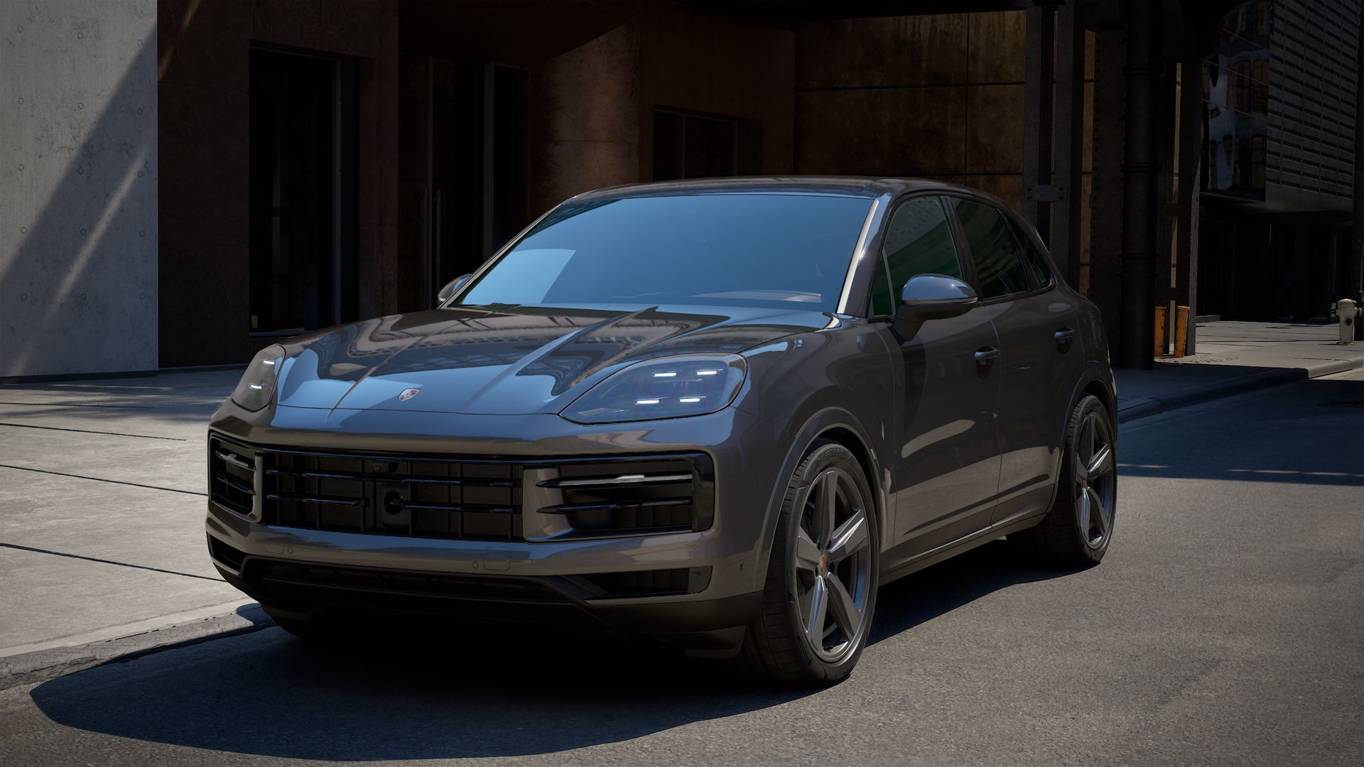 Exterior view of Cayenne showing the front and left side of the car