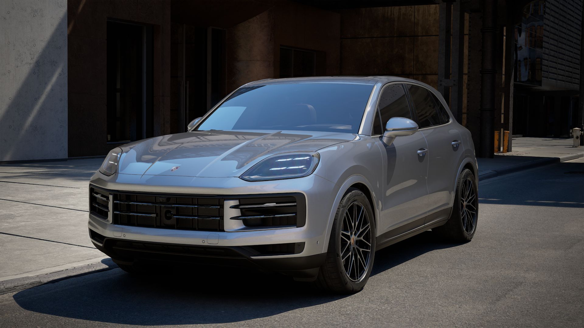 Exterior view of Cayenne showing the front and left side of the car