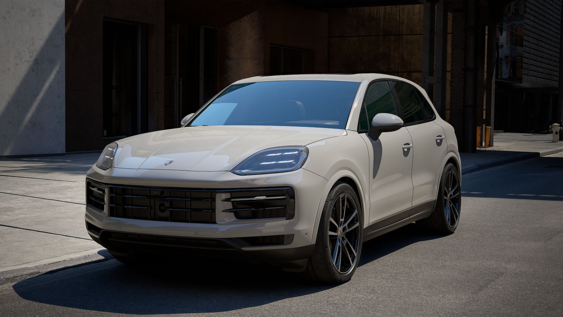 Exterior view of Cayenne showing the front and left side of the car