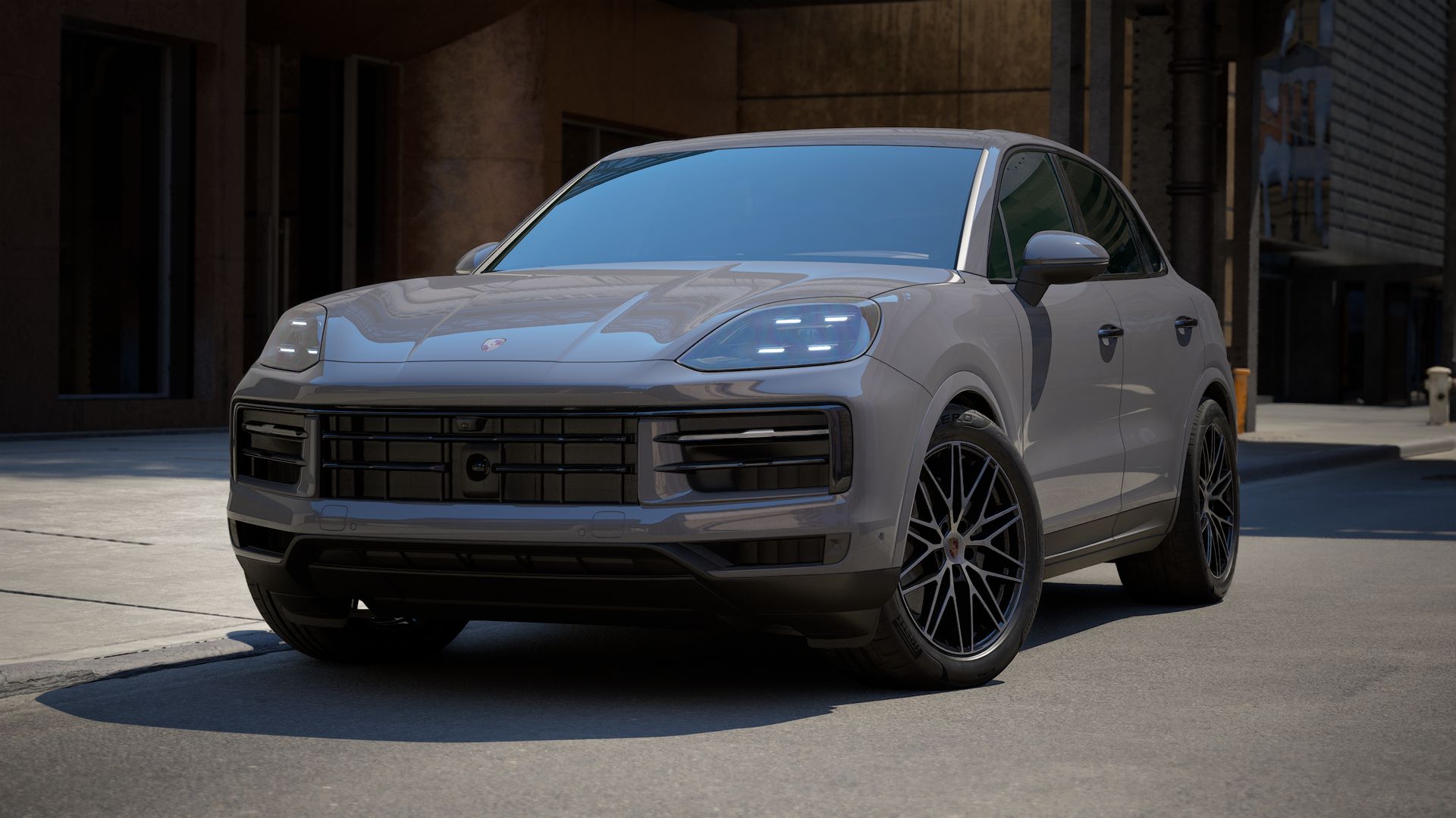 Exterior view of Cayenne showing the front and left side of the car