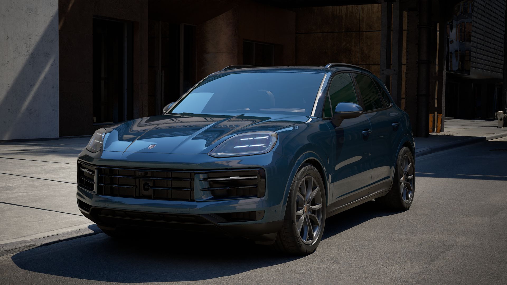 Exterior view of Cayenne showing the front and left side of the car