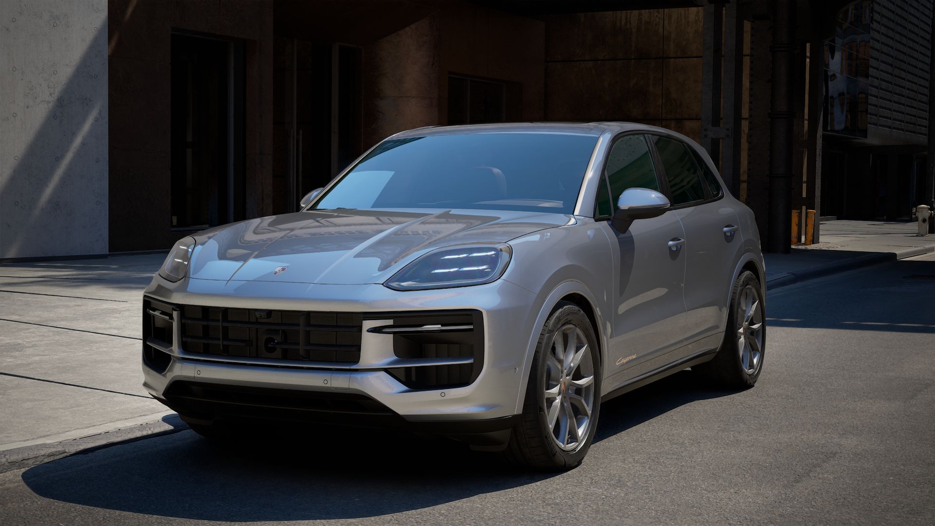 Exterior view of Cayenne showing the front and left side of the car