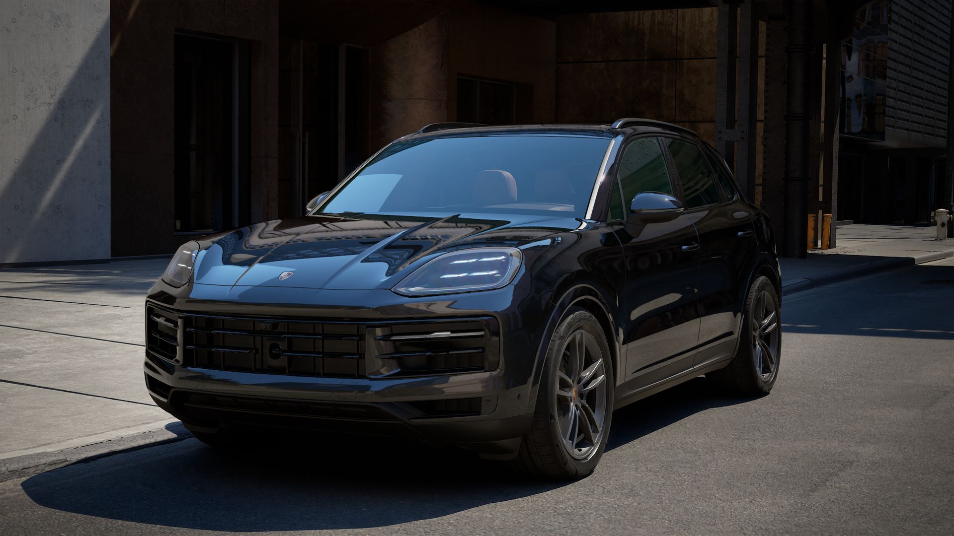 Exterior view of Cayenne showing the front and left side of the car
