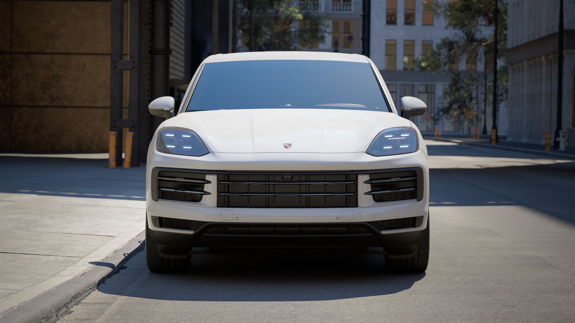 Exterior view of Cayenne E-Hybrid showing the front of the car