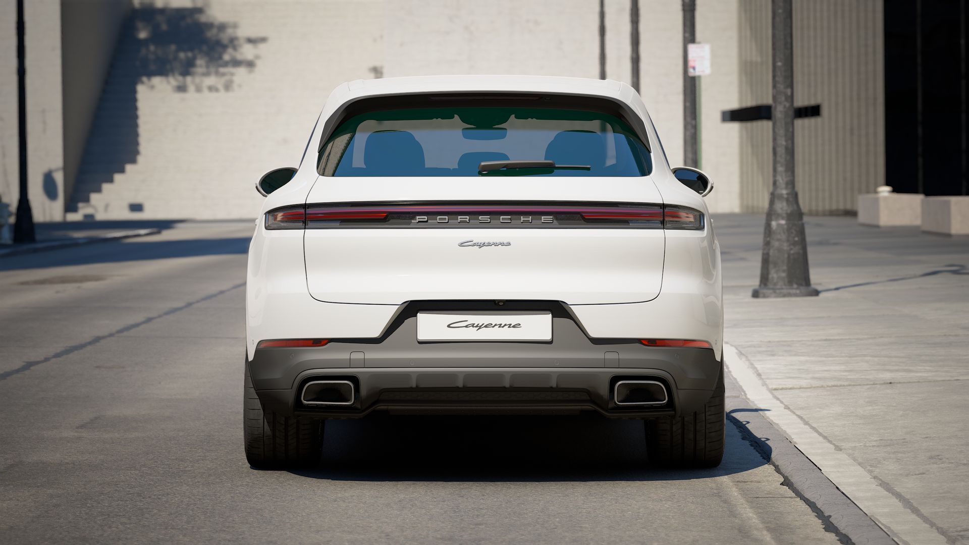 Exterior view of Cayenne E-Hybrid showing the rear of the car