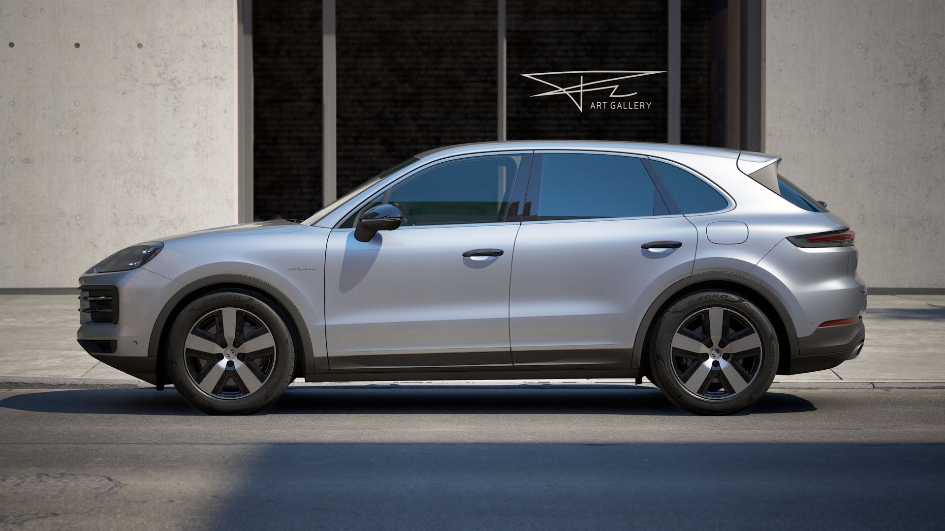 Exterior view of Cayenne E-Hybrid showing the left side of the car