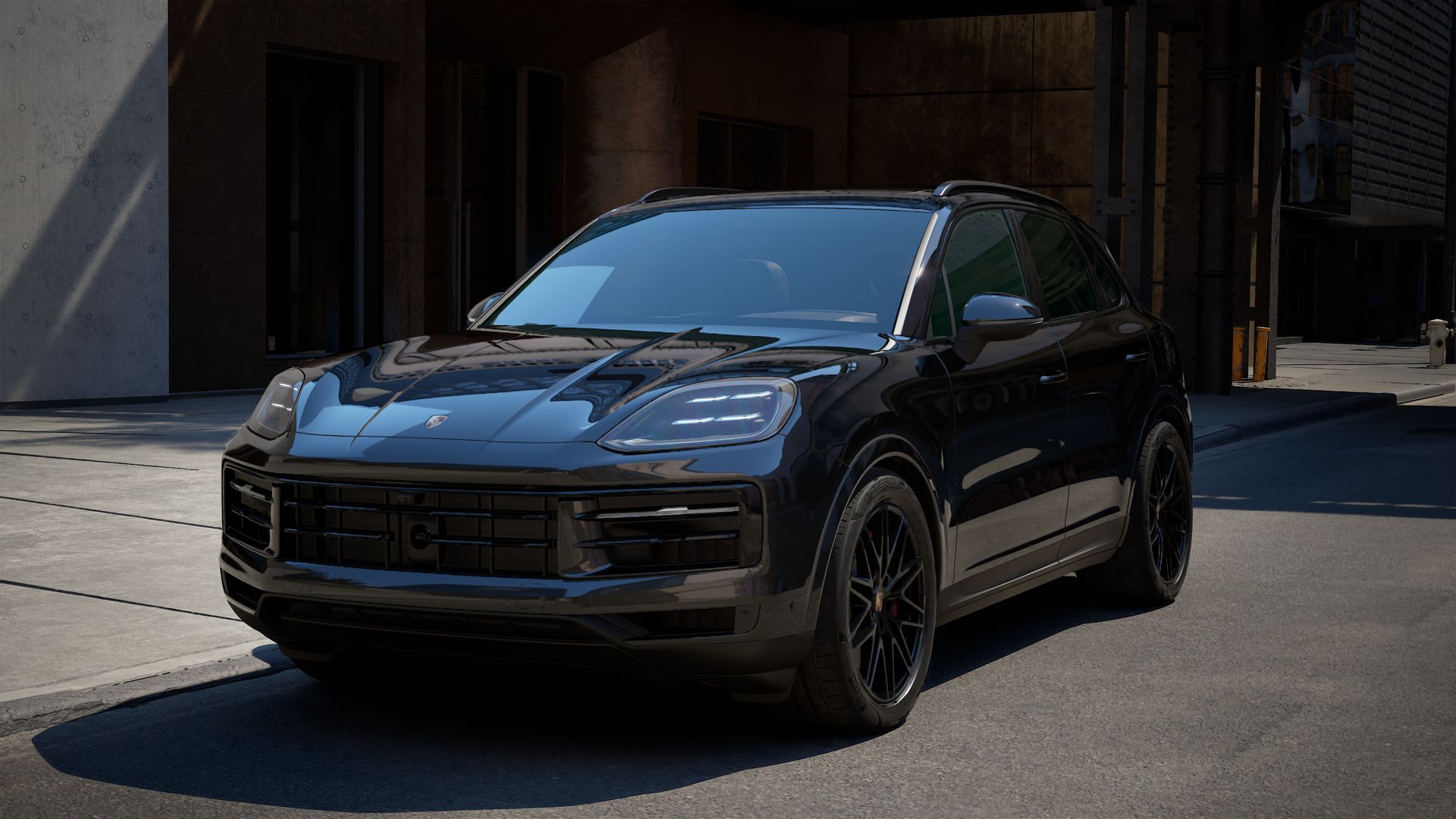 Exterior view of Cayenne S showing the front and left side of the car