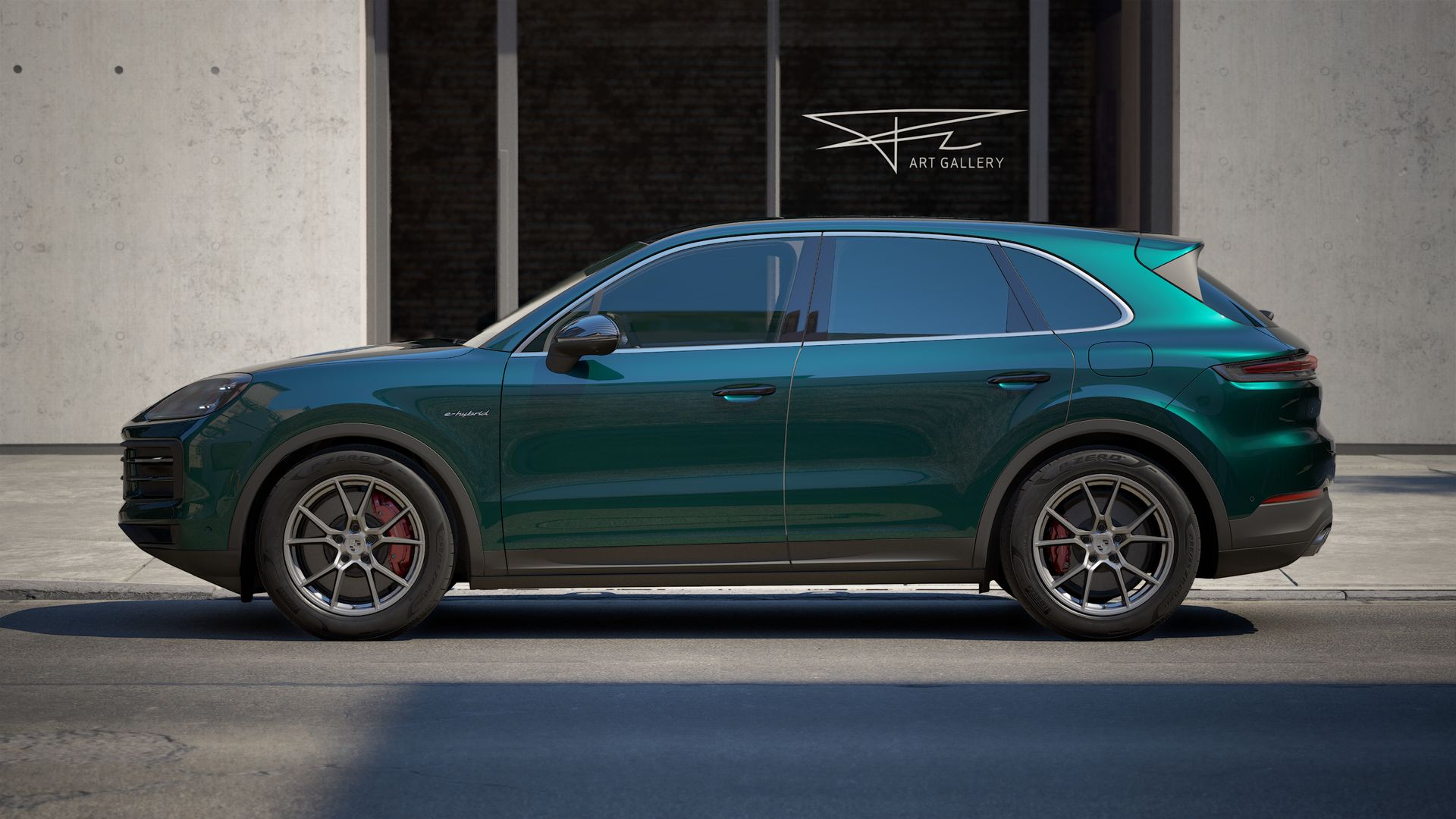 Exterior view of Cayenne S E-Hybrid showing the left side of the car