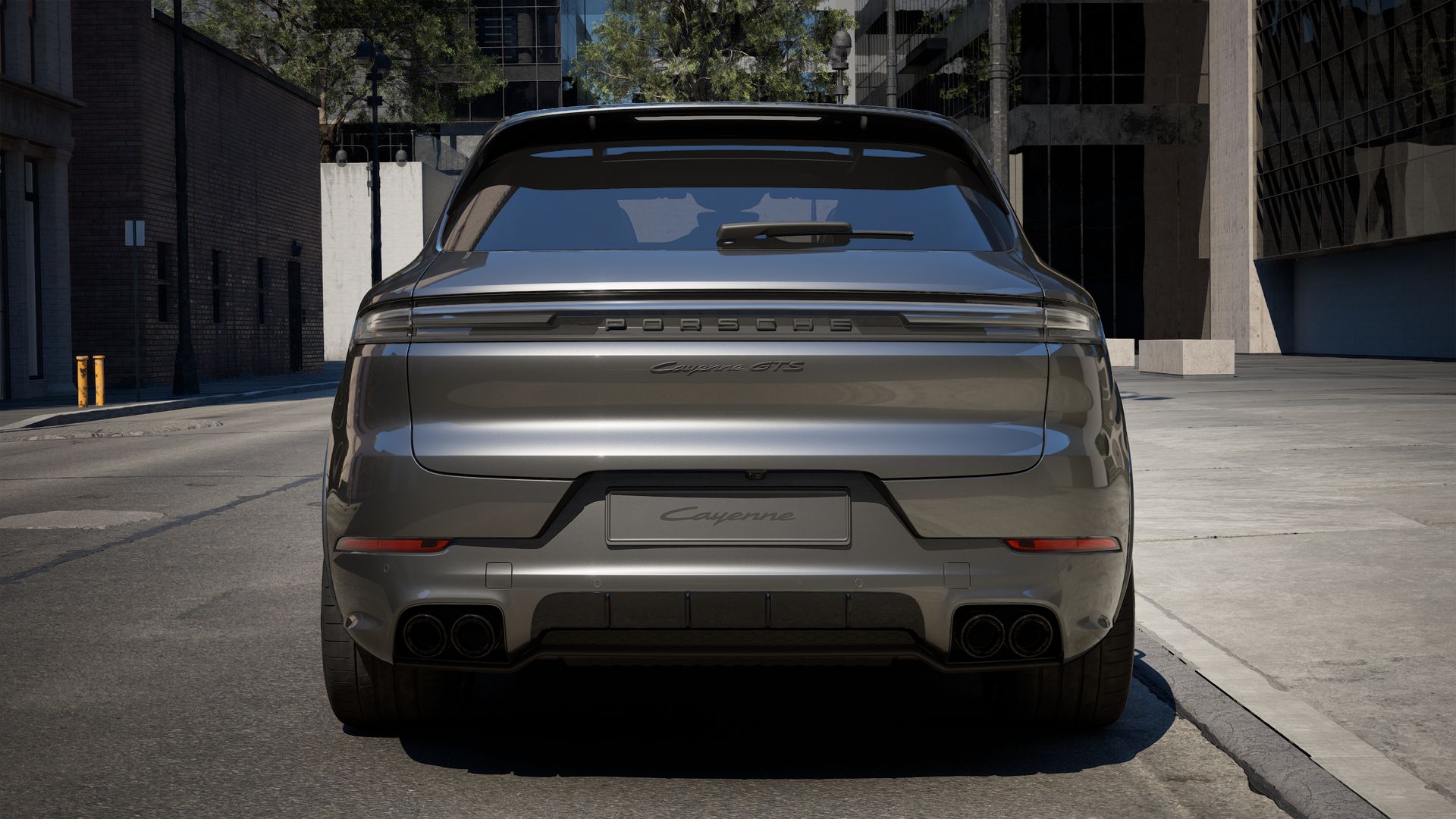 Exterior view of Cayenne GTS showing the rear of the car