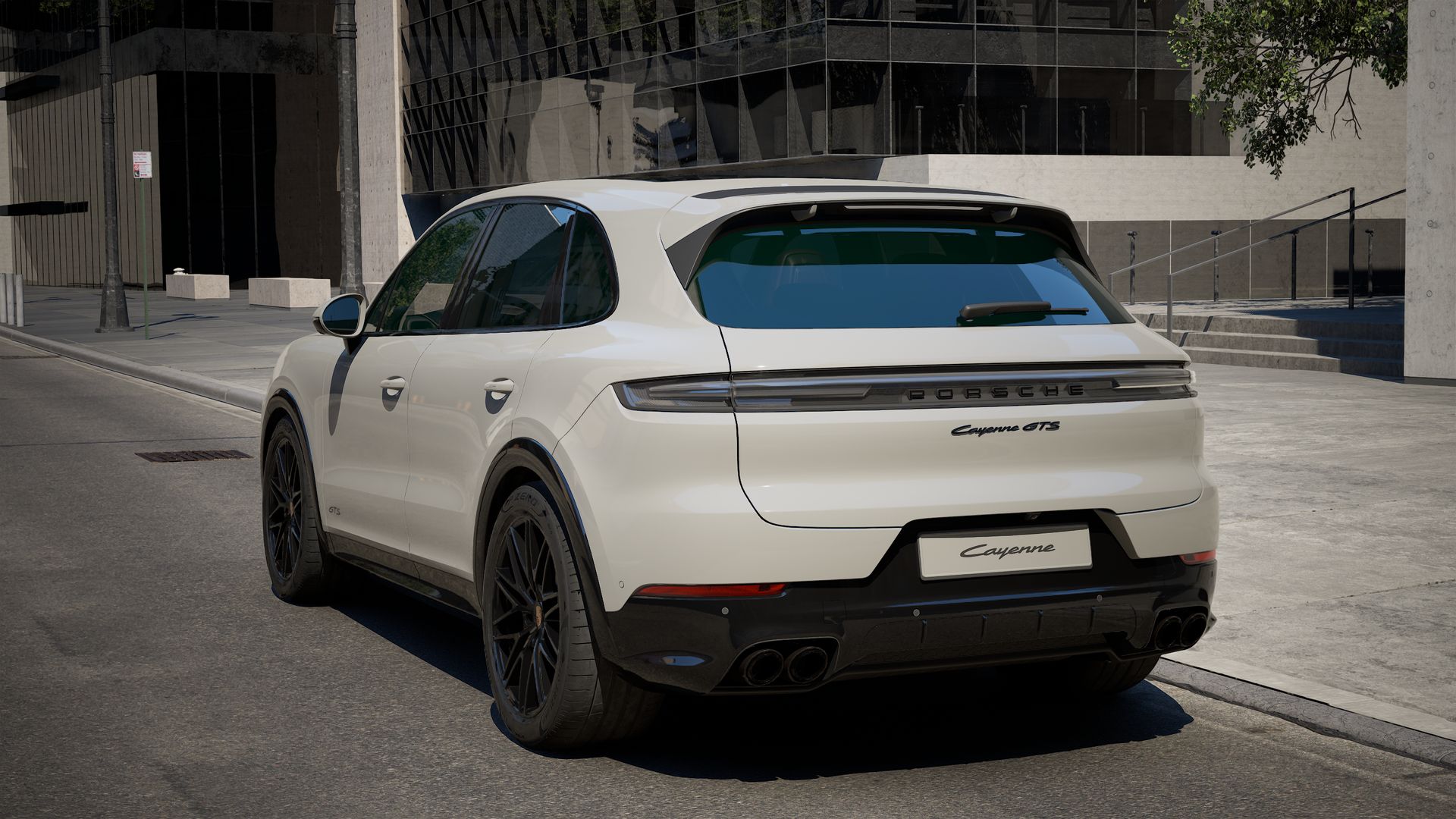 Exterior view of Cayenne GTS showing the back and left side of the car