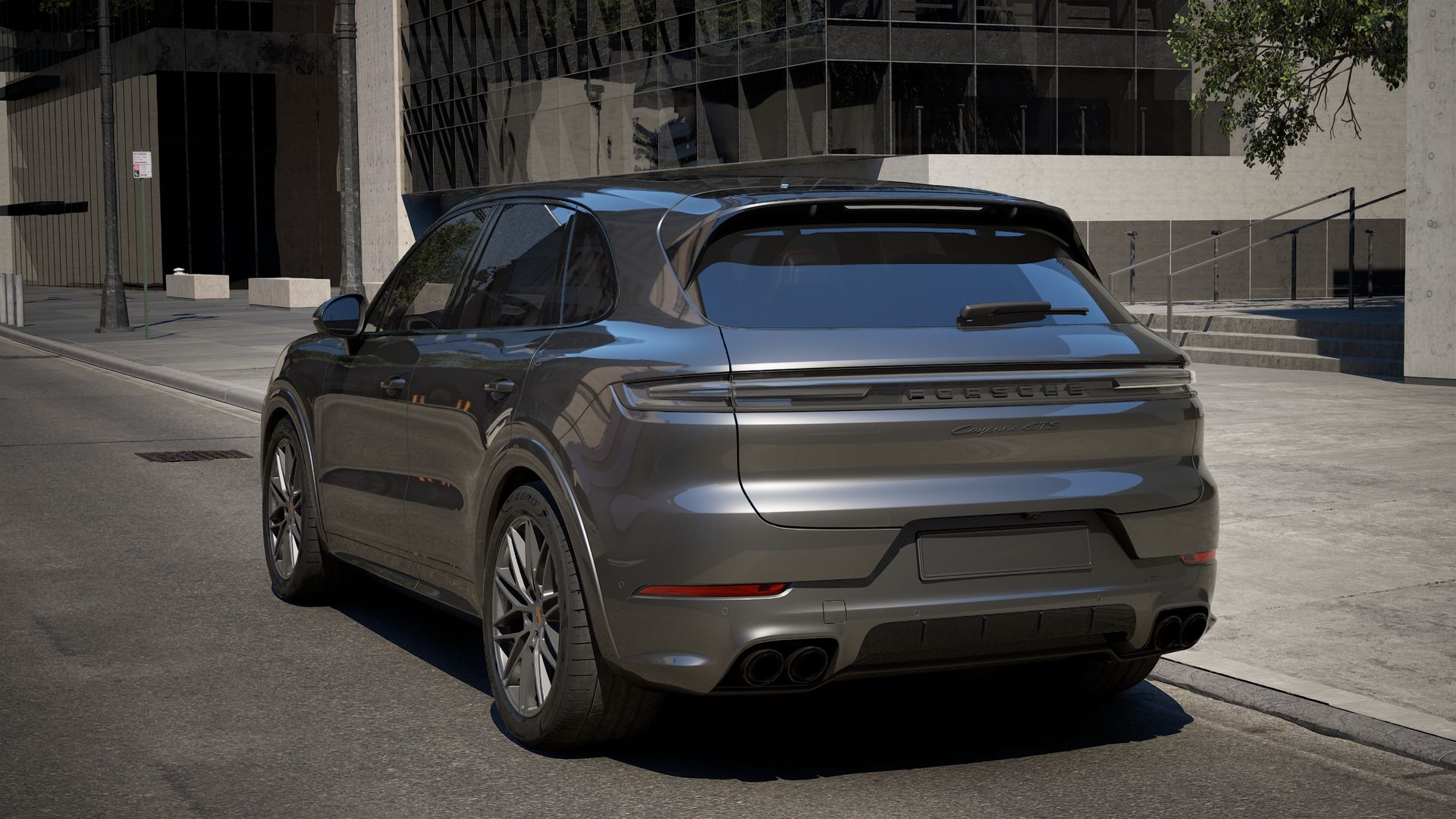 Exterior view of Cayenne GTS showing the back and left side of the car