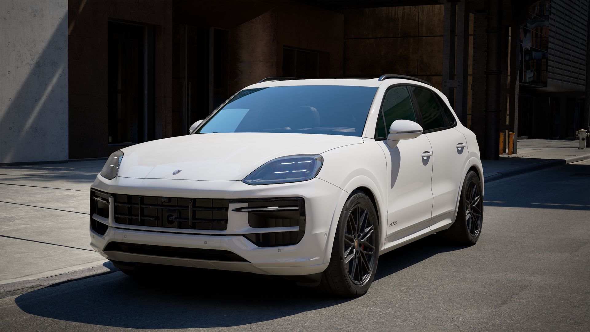 Exterior view of Cayenne GTS showing the front and left side of the car