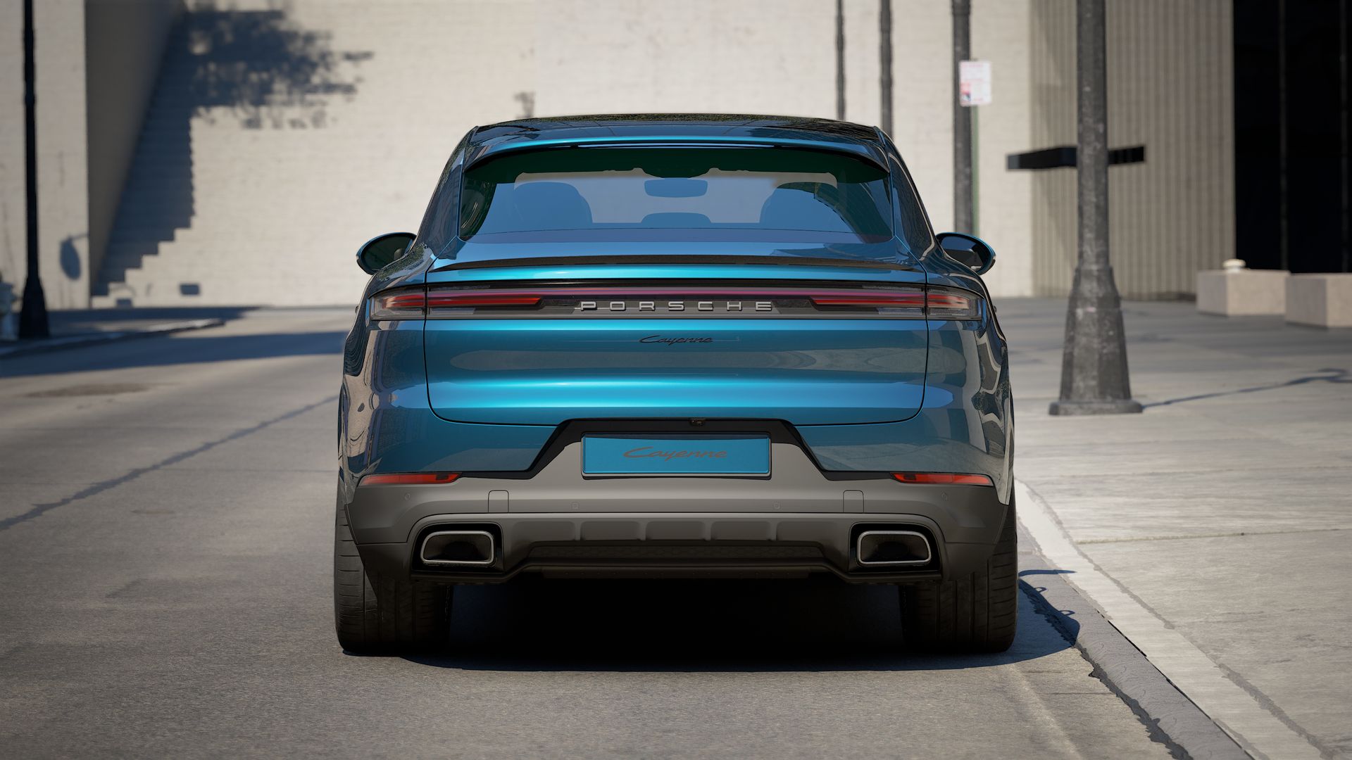 Exterior view of Cayenne Coupe showing the rear of the car