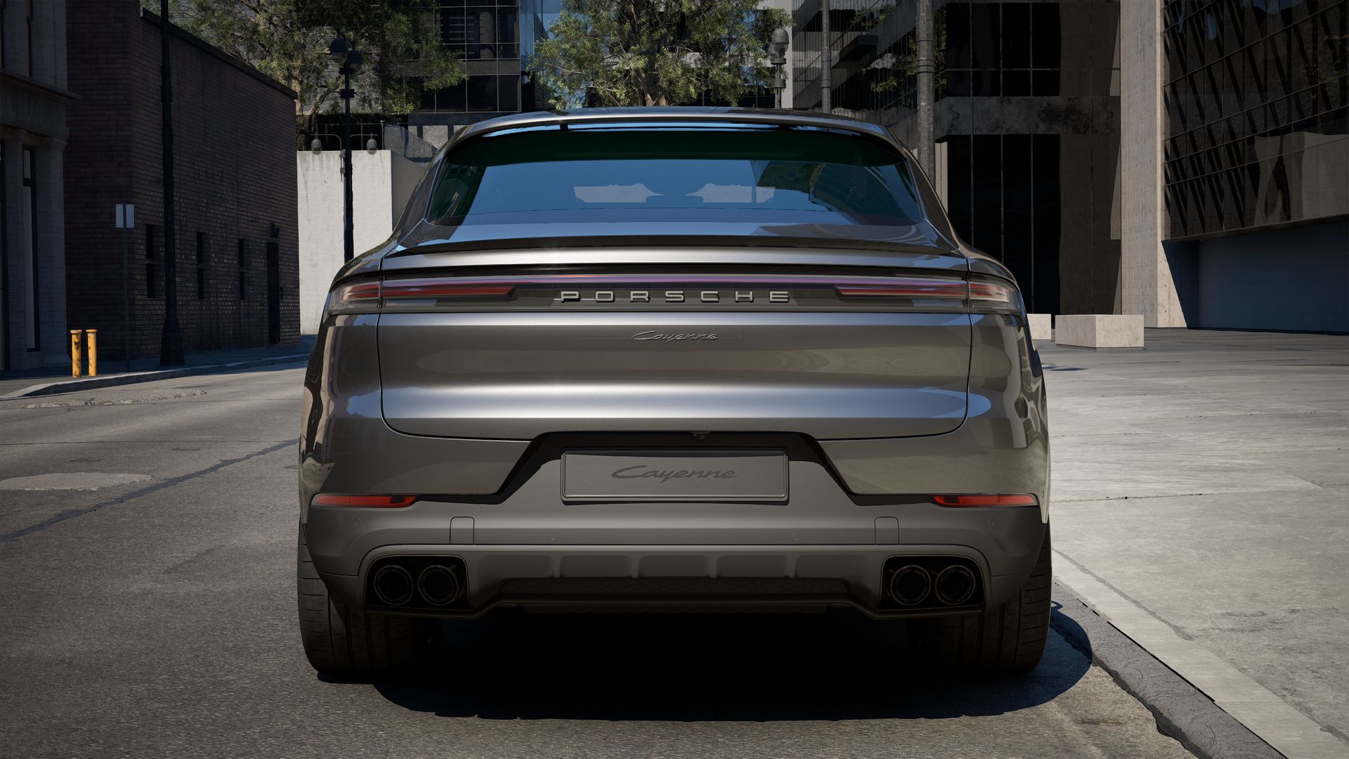 Exterior view of Cayenne Coupe showing the rear of the car