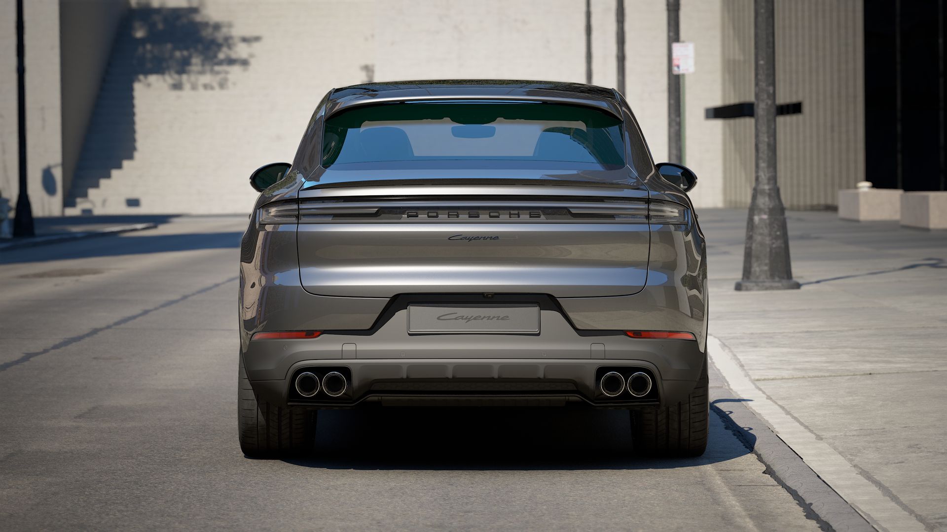 Exterior view of Cayenne Coupe showing the rear of the car