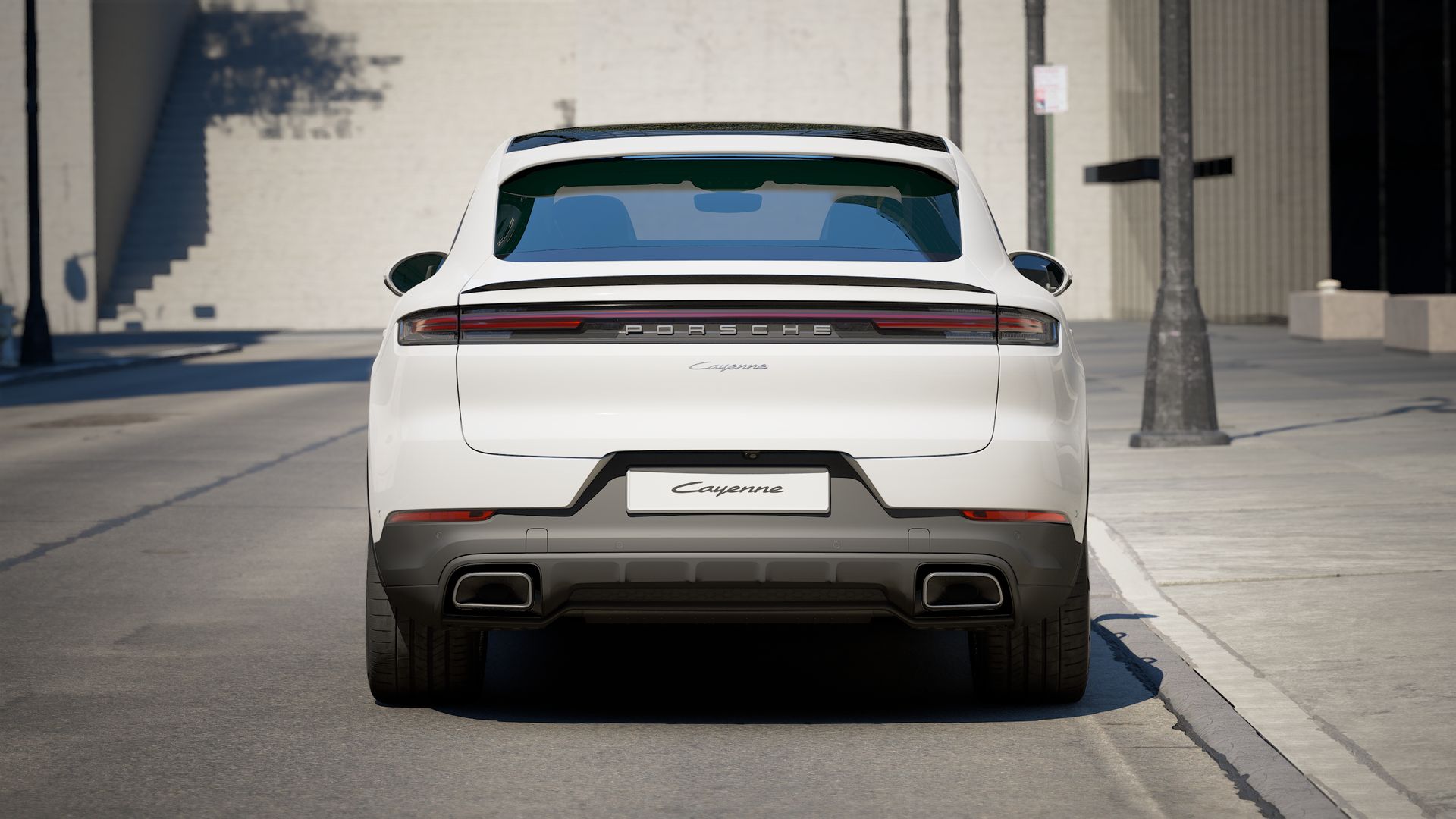 Exterior view of Cayenne Coupe showing the rear of the car