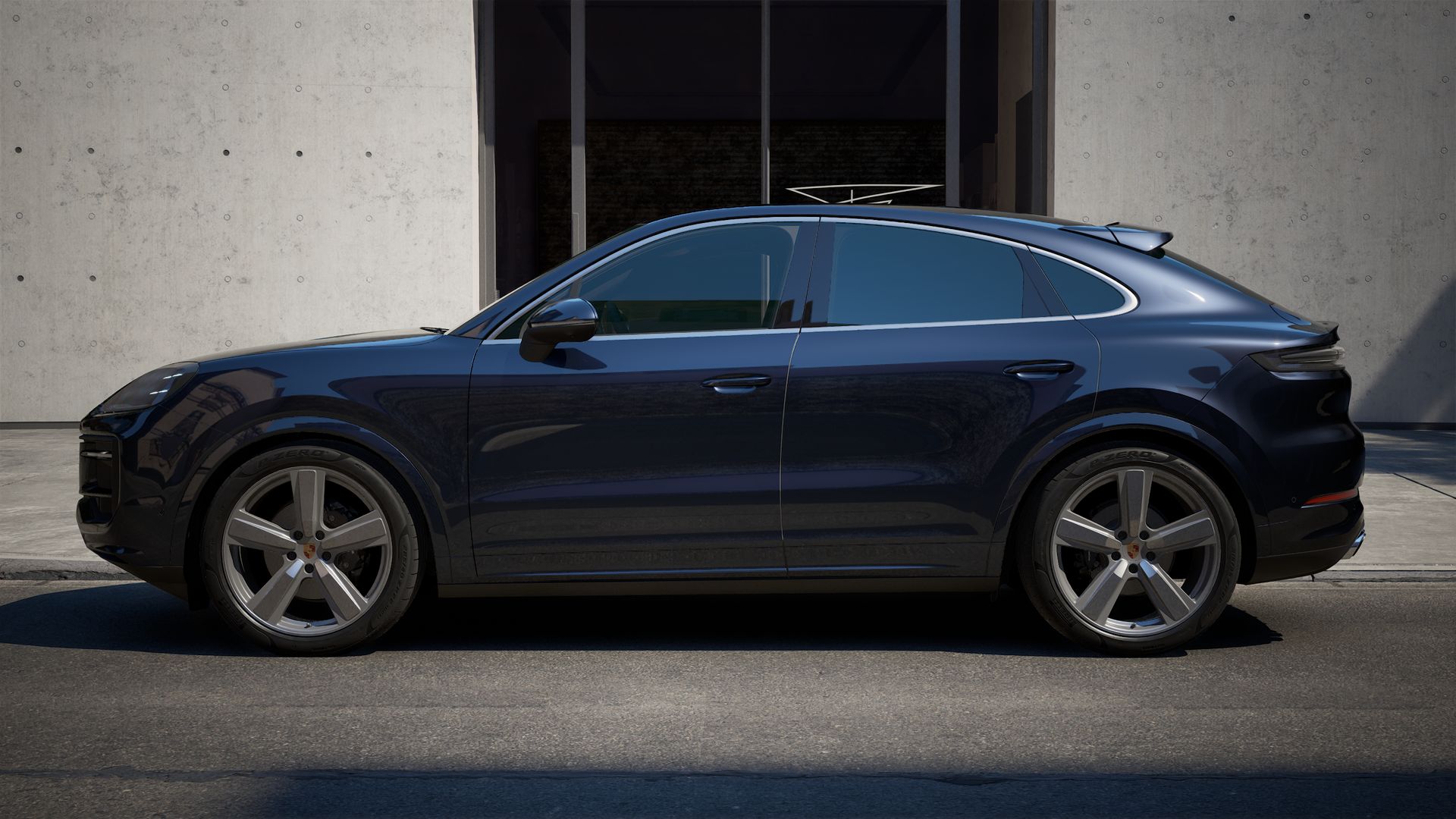 Exterior view of Cayenne Coupe showing the left side of the car