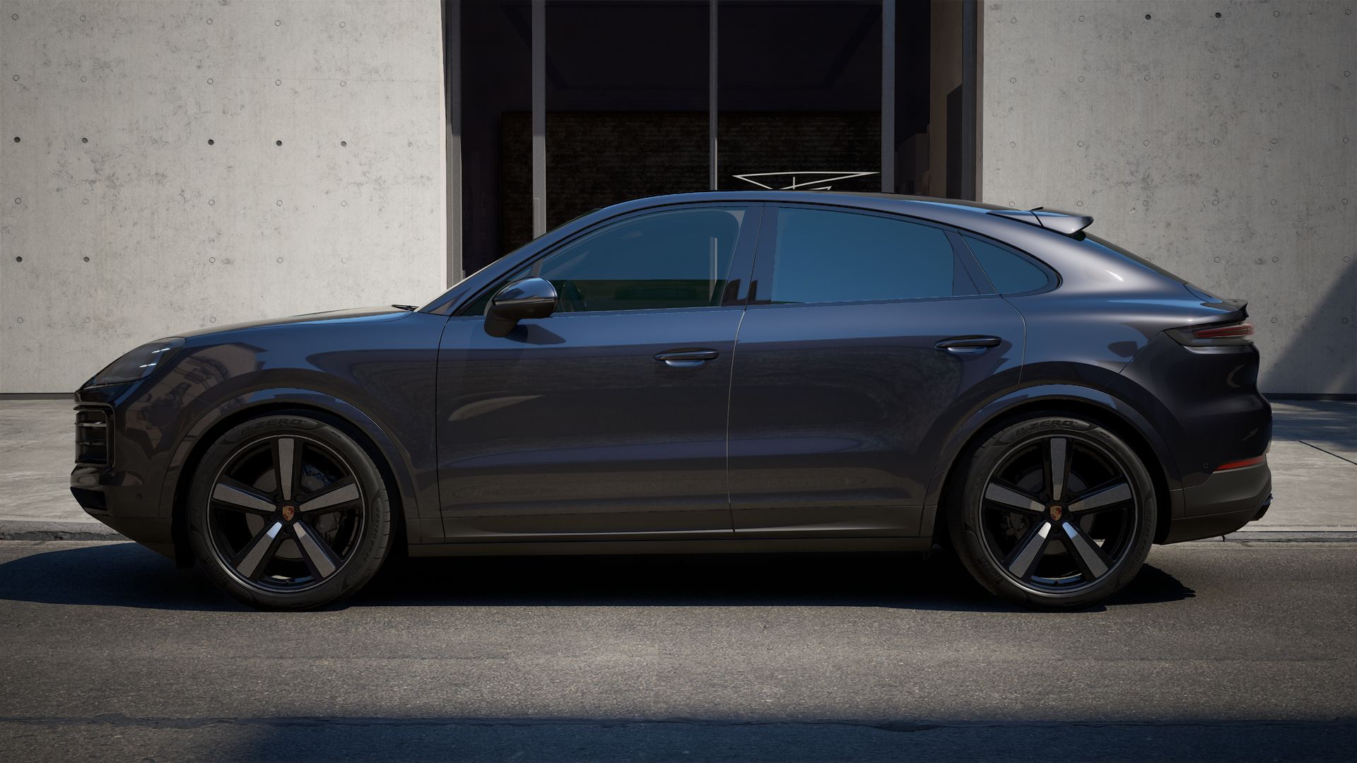 Exterior view of Cayenne Coupe showing the left side of the car