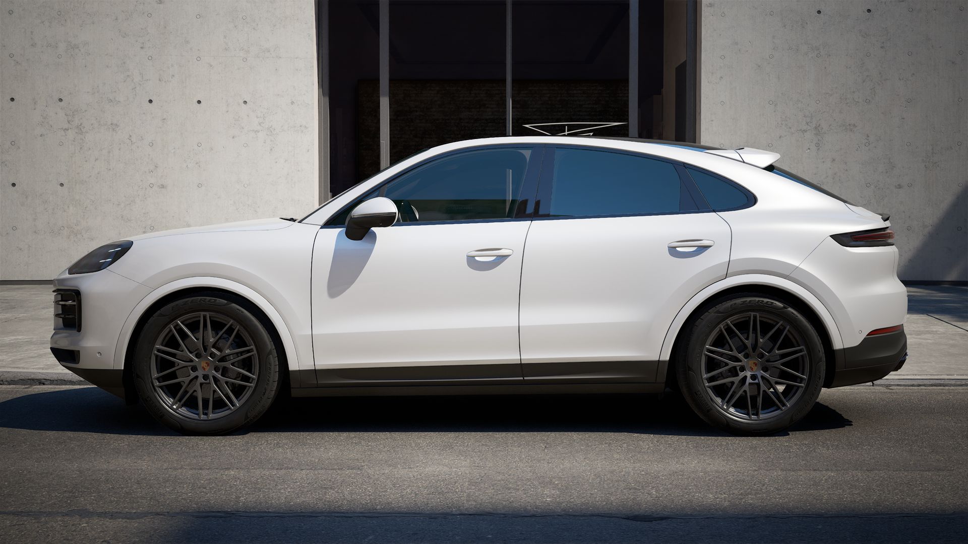 Exterior view of Cayenne Coupe showing the left side of the car