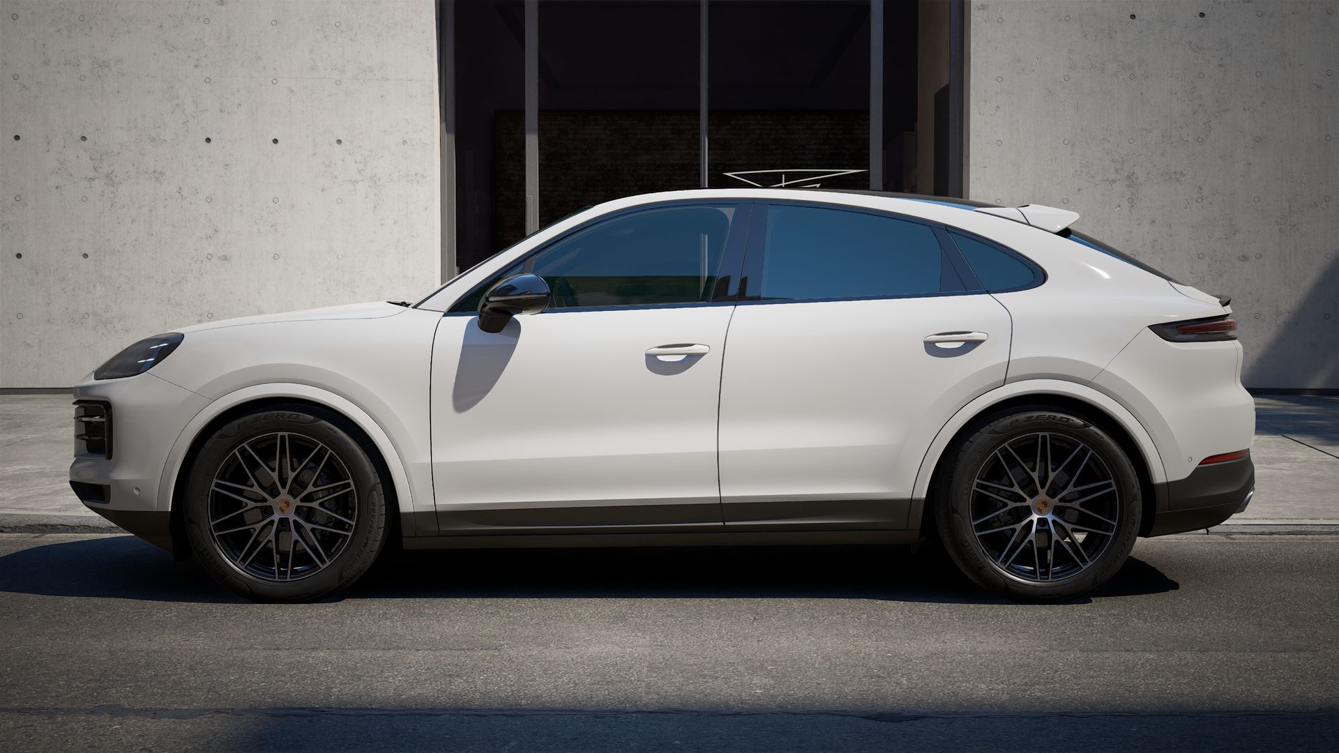 Exterior view of Cayenne Coupe showing the left side of the car