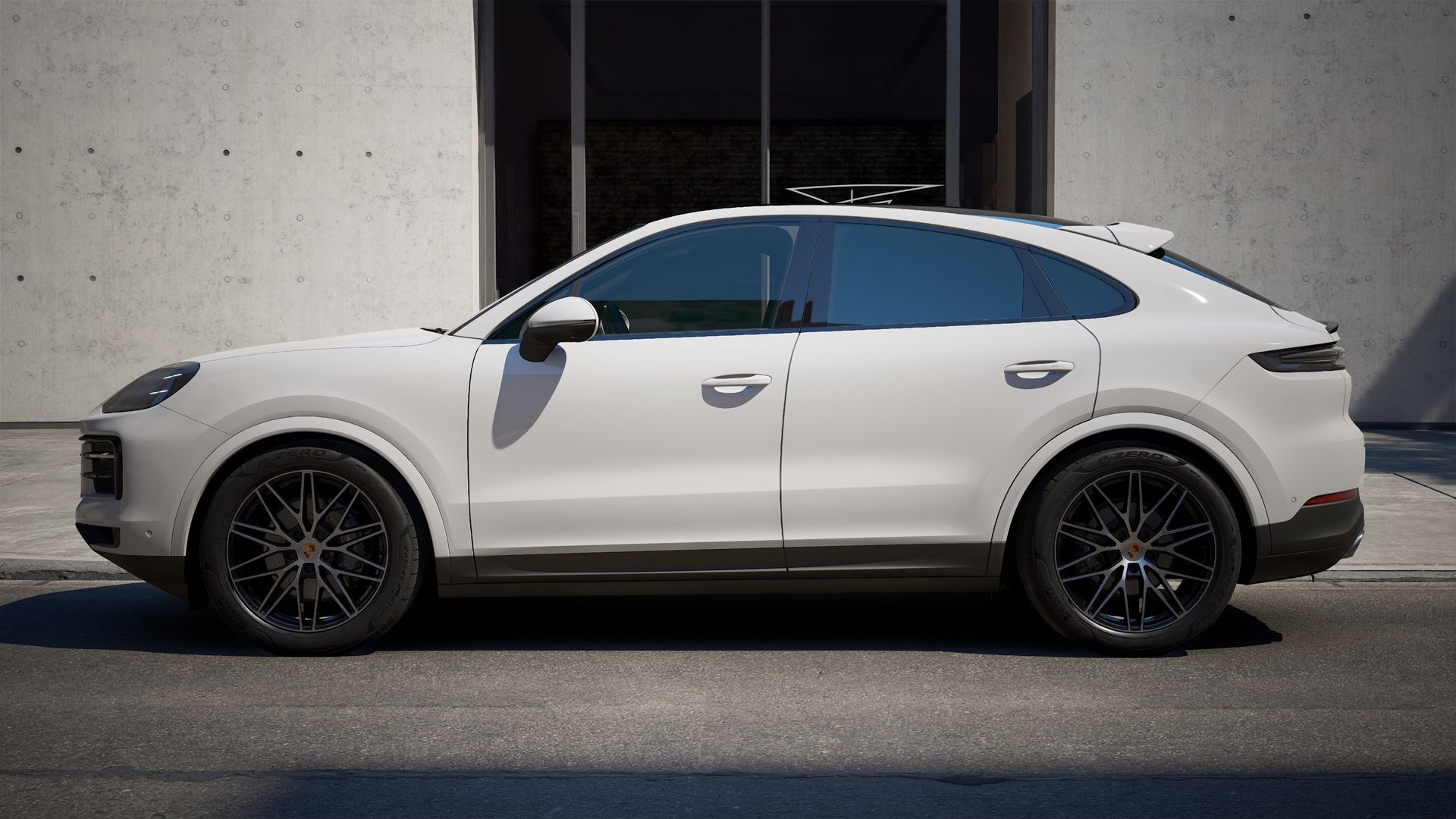 Exterior view of Cayenne Coupe showing the left side of the car