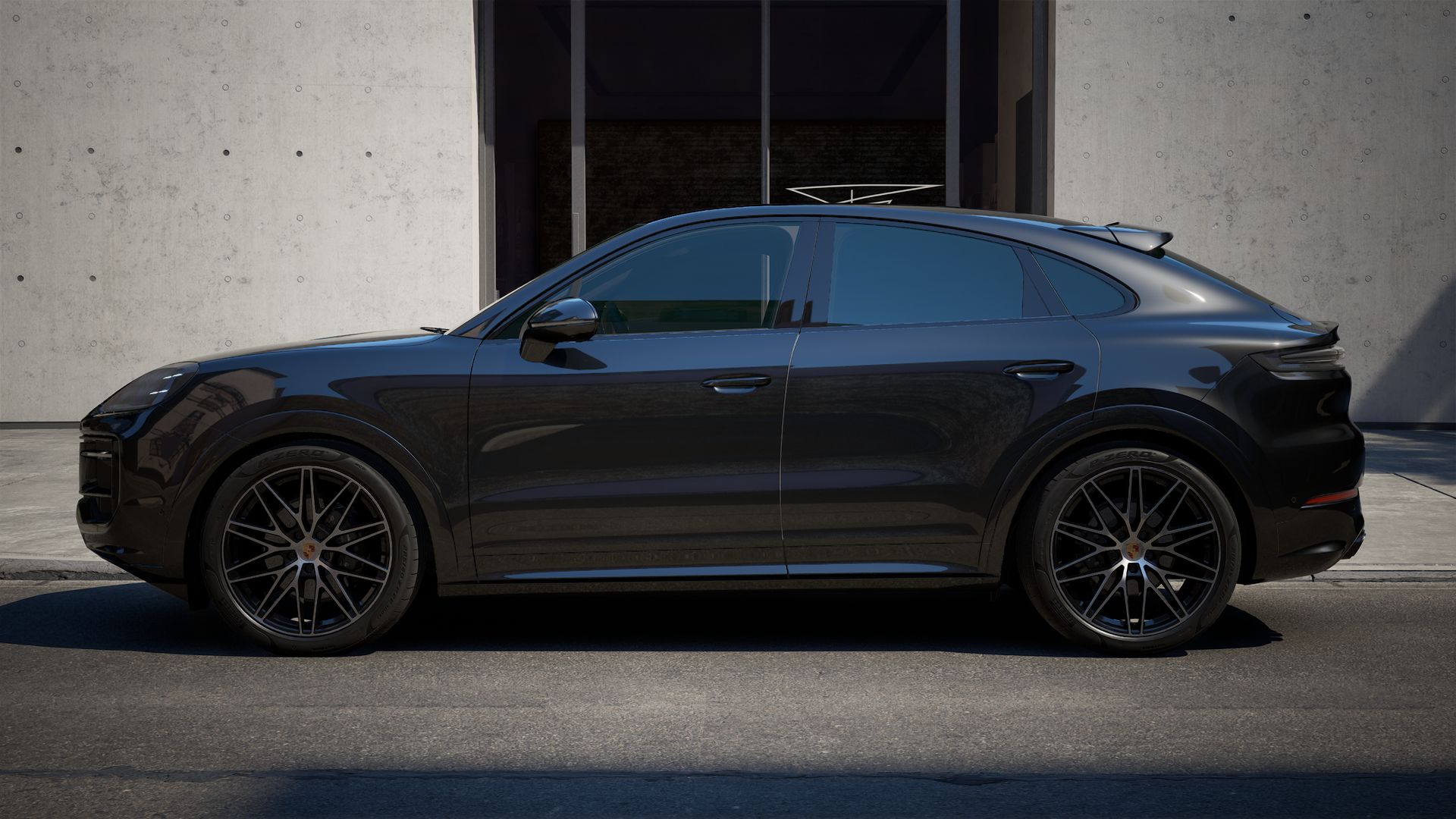 Exterior view of Cayenne Coupe showing the left side of the car