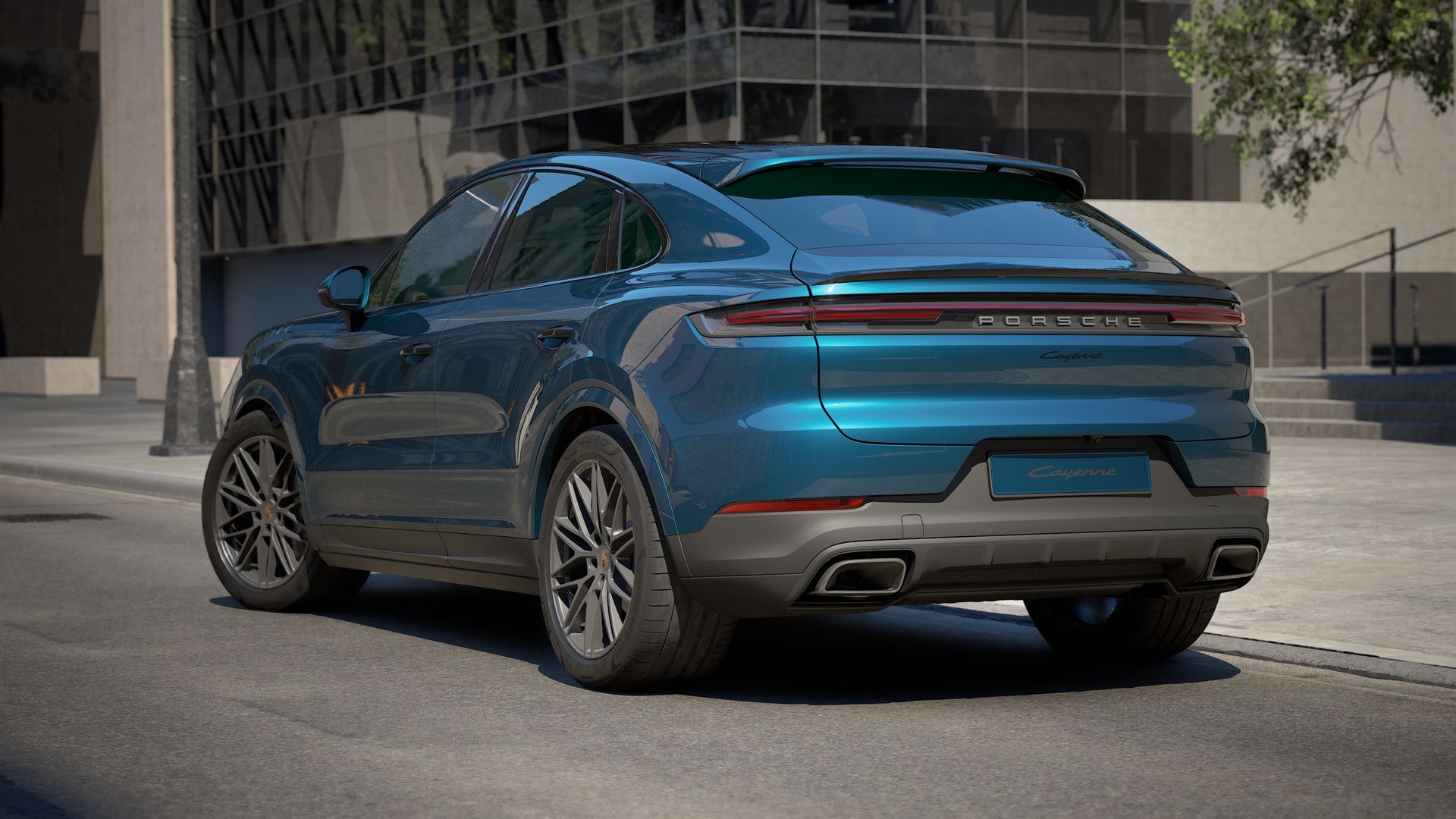 Exterior view of Cayenne Coupe showing the back and left side of the car